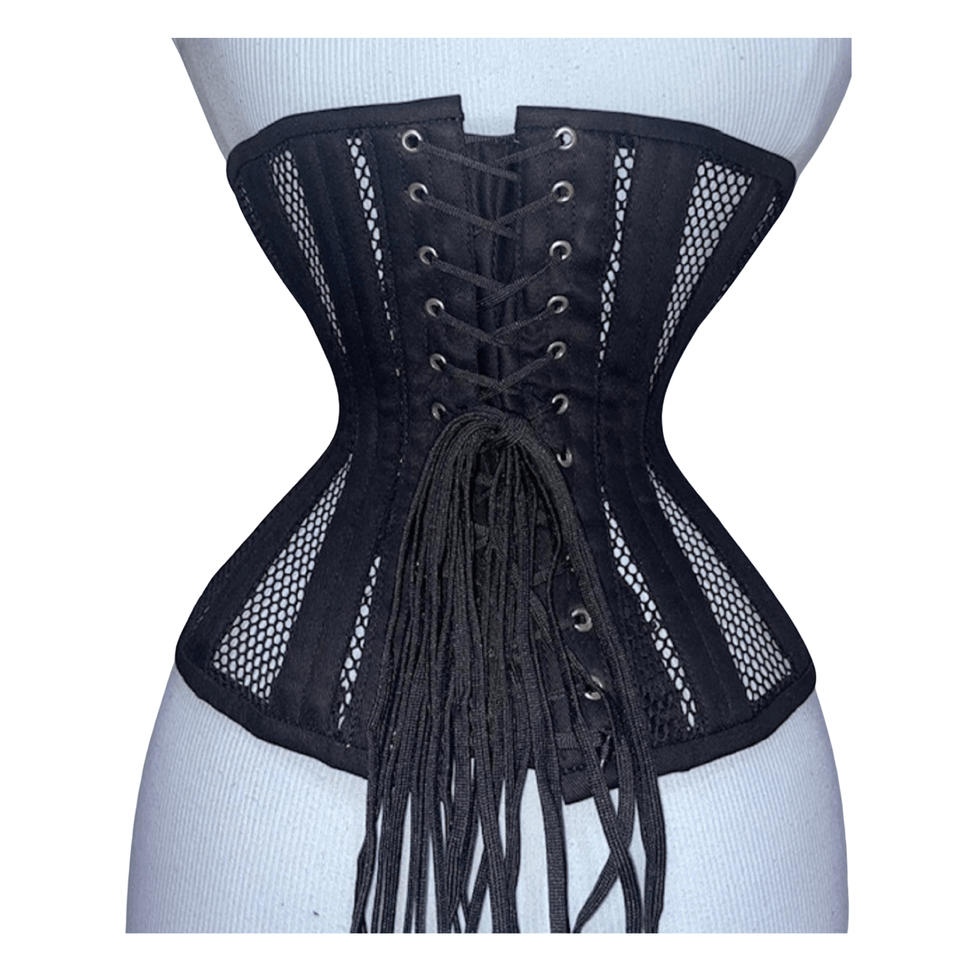 Handmade Black Mesh Underbust Corset Double Steel Boned Waist Trainer