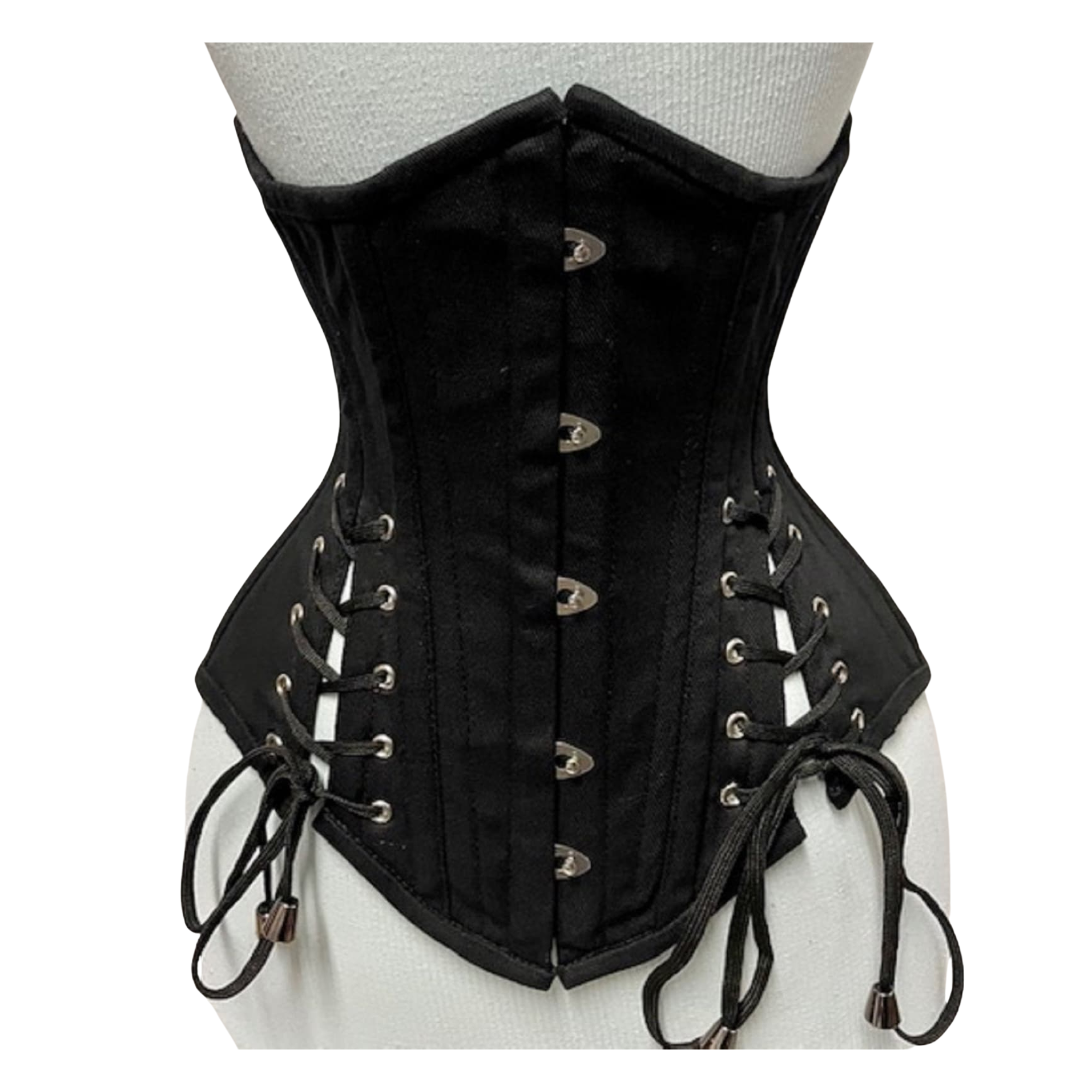 Handmade Black Underbust Steel Boned Corset with Hip Ties Waist Training Shapewear