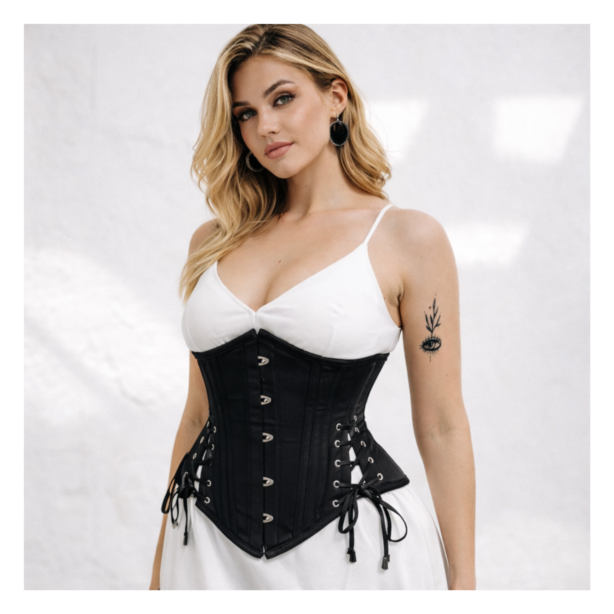Handmade Black Underbust Steel Boned Corset with Hip Ties Waist Training Shapewear