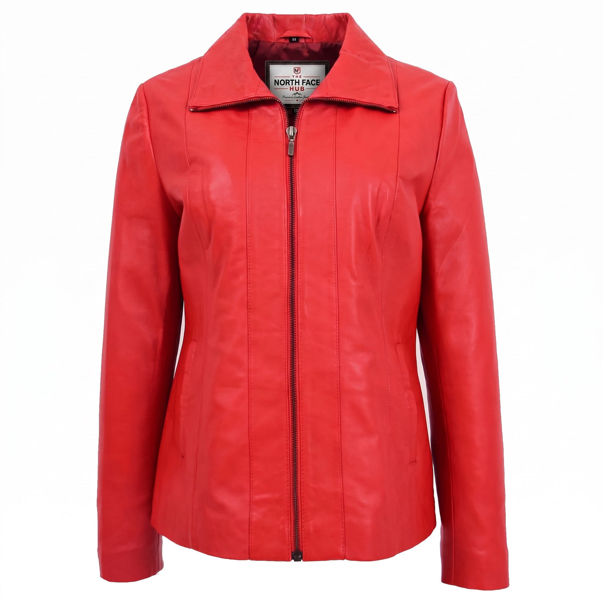 Womens Classic Zip Fastening Leather Jacket Julia Ignite Red