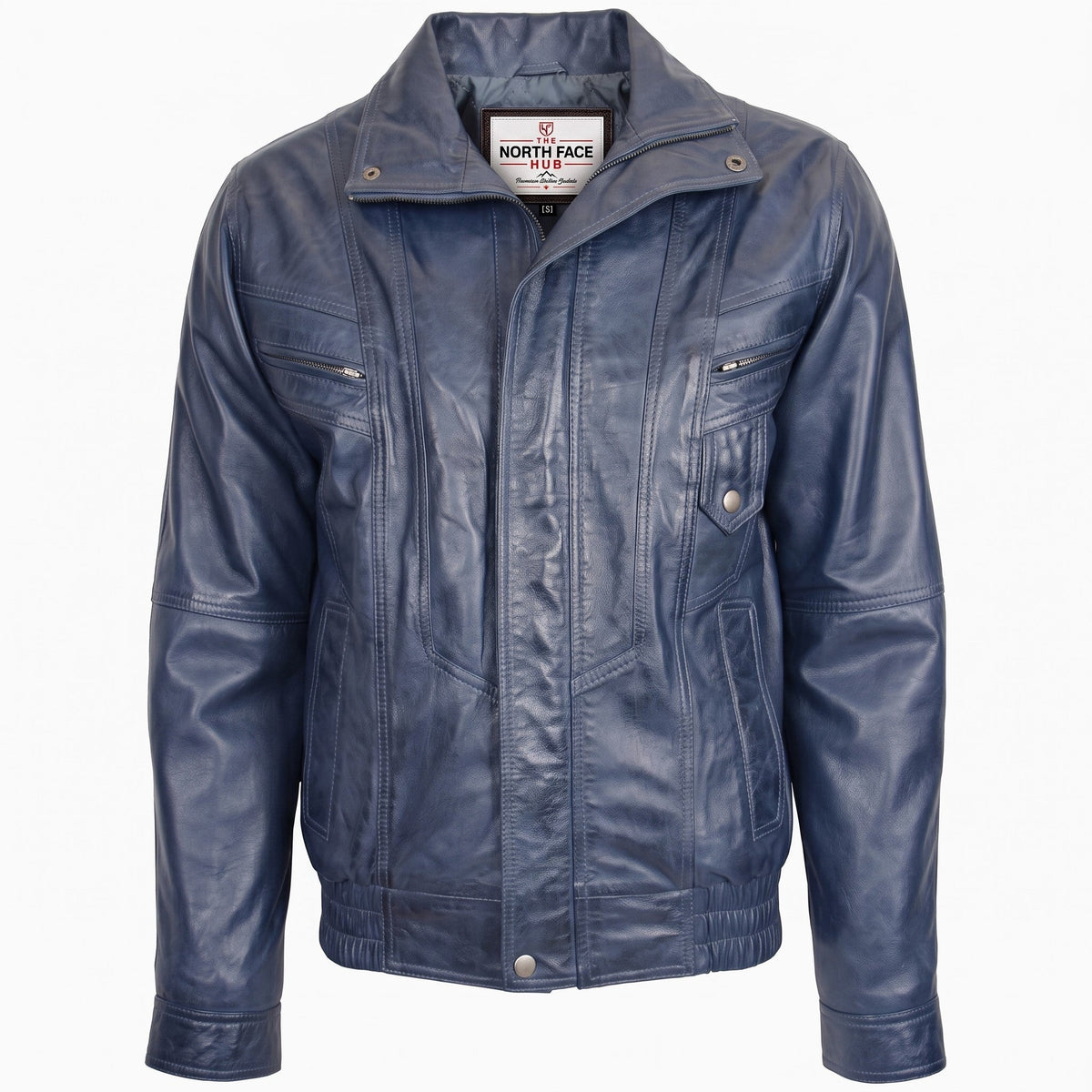 Mens Leather Bomber Blouson Jacket Robert Radiant Blue