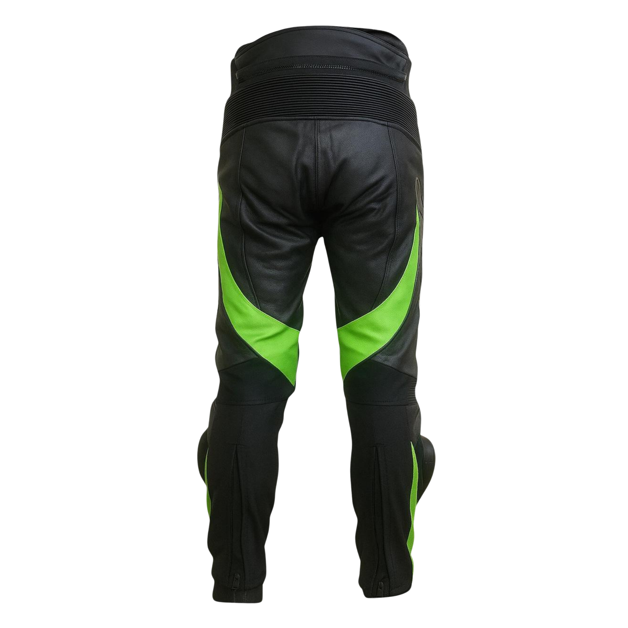 Men’s Kawasaki Racing Leather Motorcycle Pants Black Lime Green Knee Armor