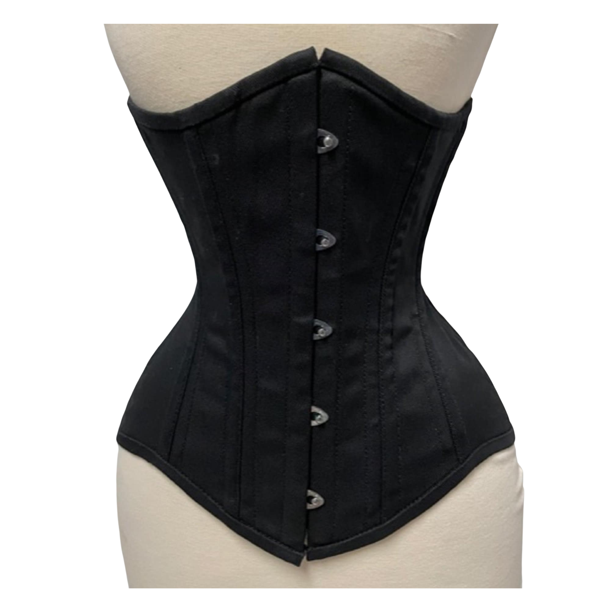 Handcrafted Longline Underbust Steel Boned Corset Black Waist Training Shapewear