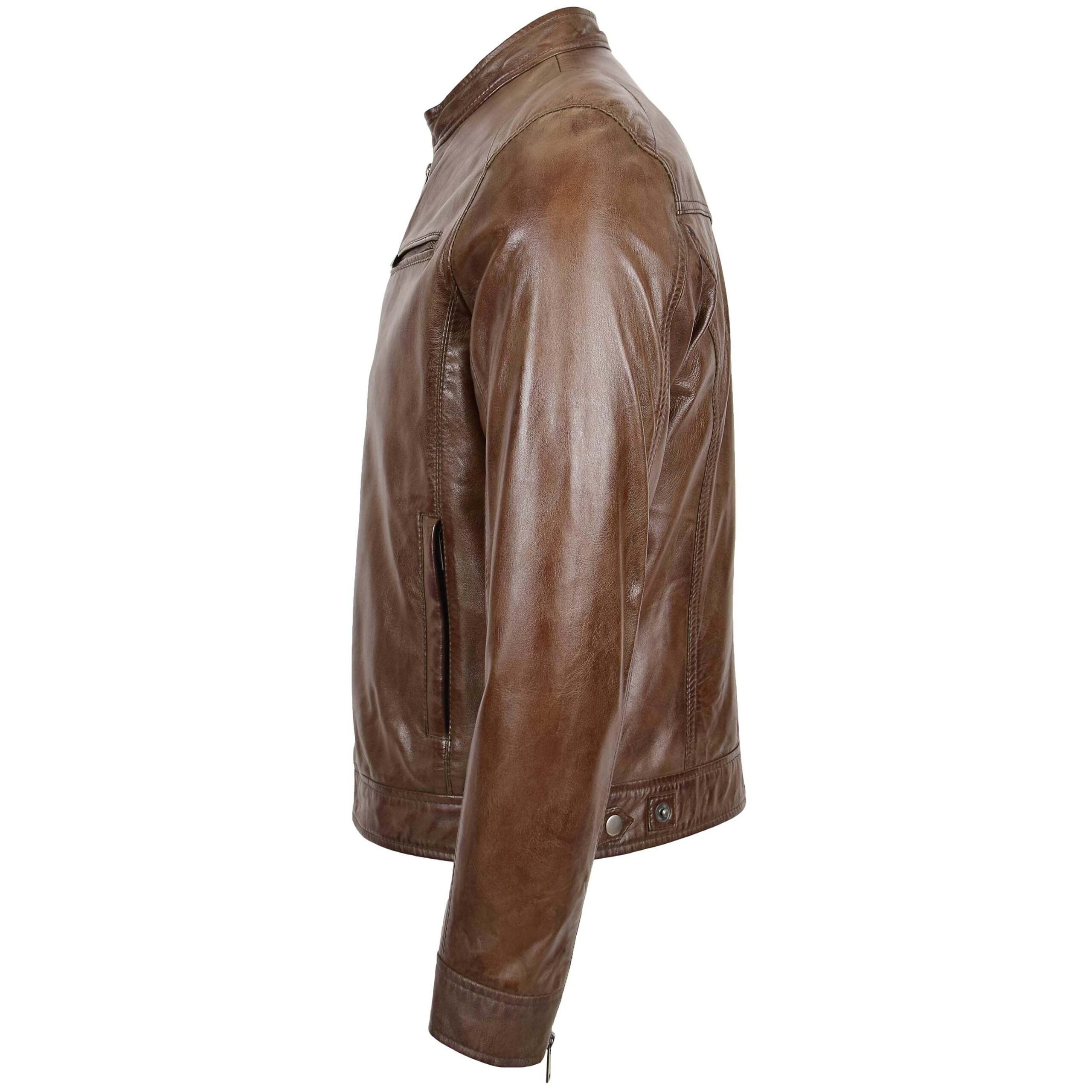 Mens Biker Soft Casual Leather Jacket Zenith Brown