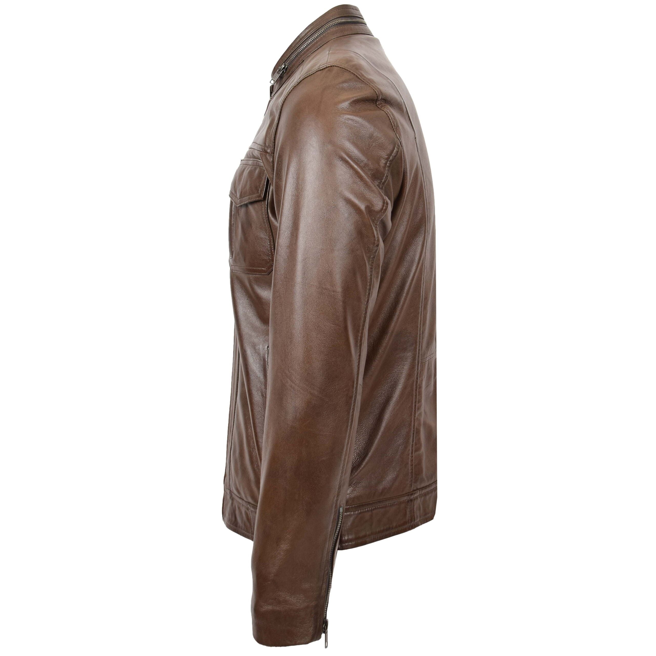 Mens Casual Biker Leather Jacket Jamie Timber