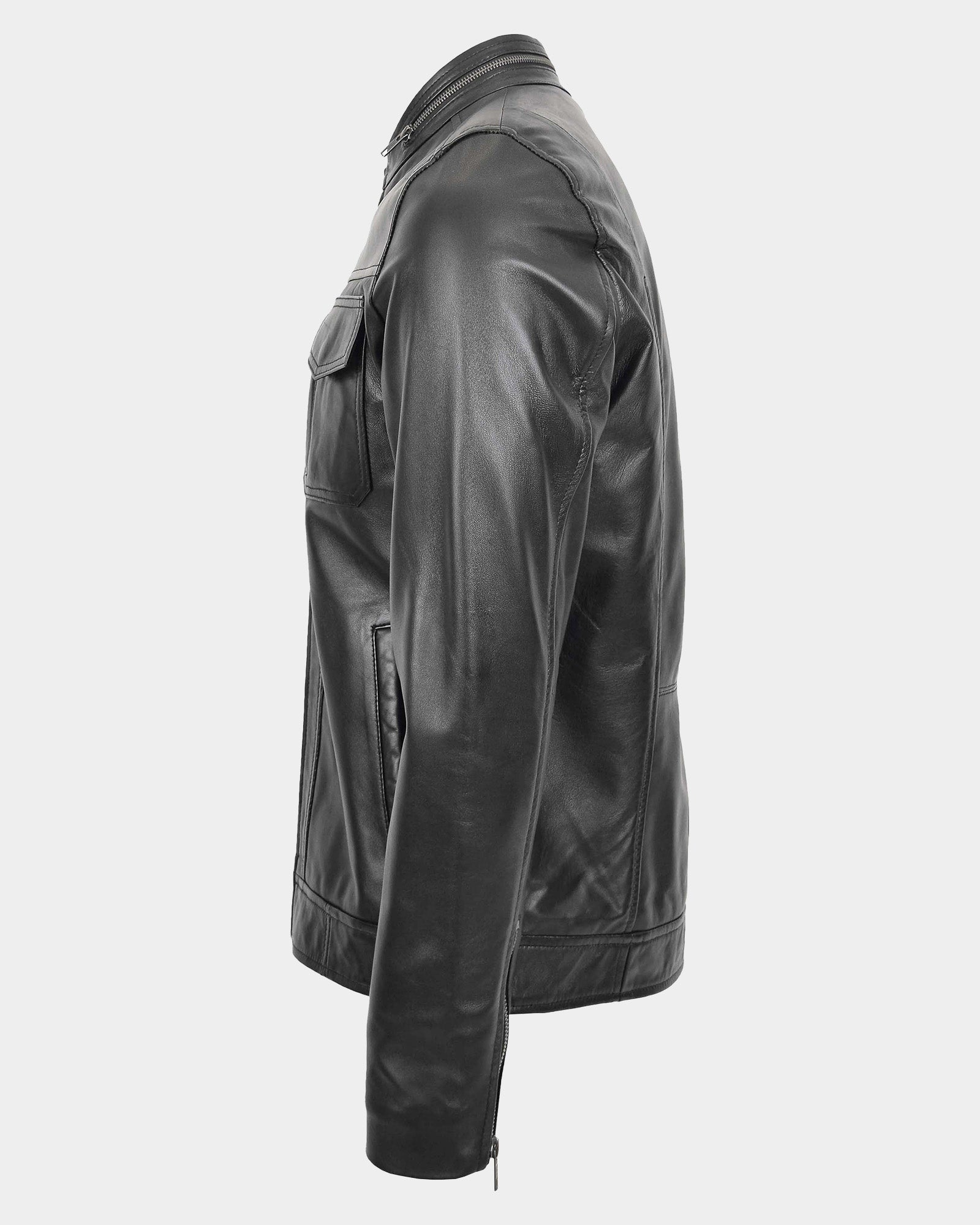 Mens Casual Biker Leather Jacket Nova Black
