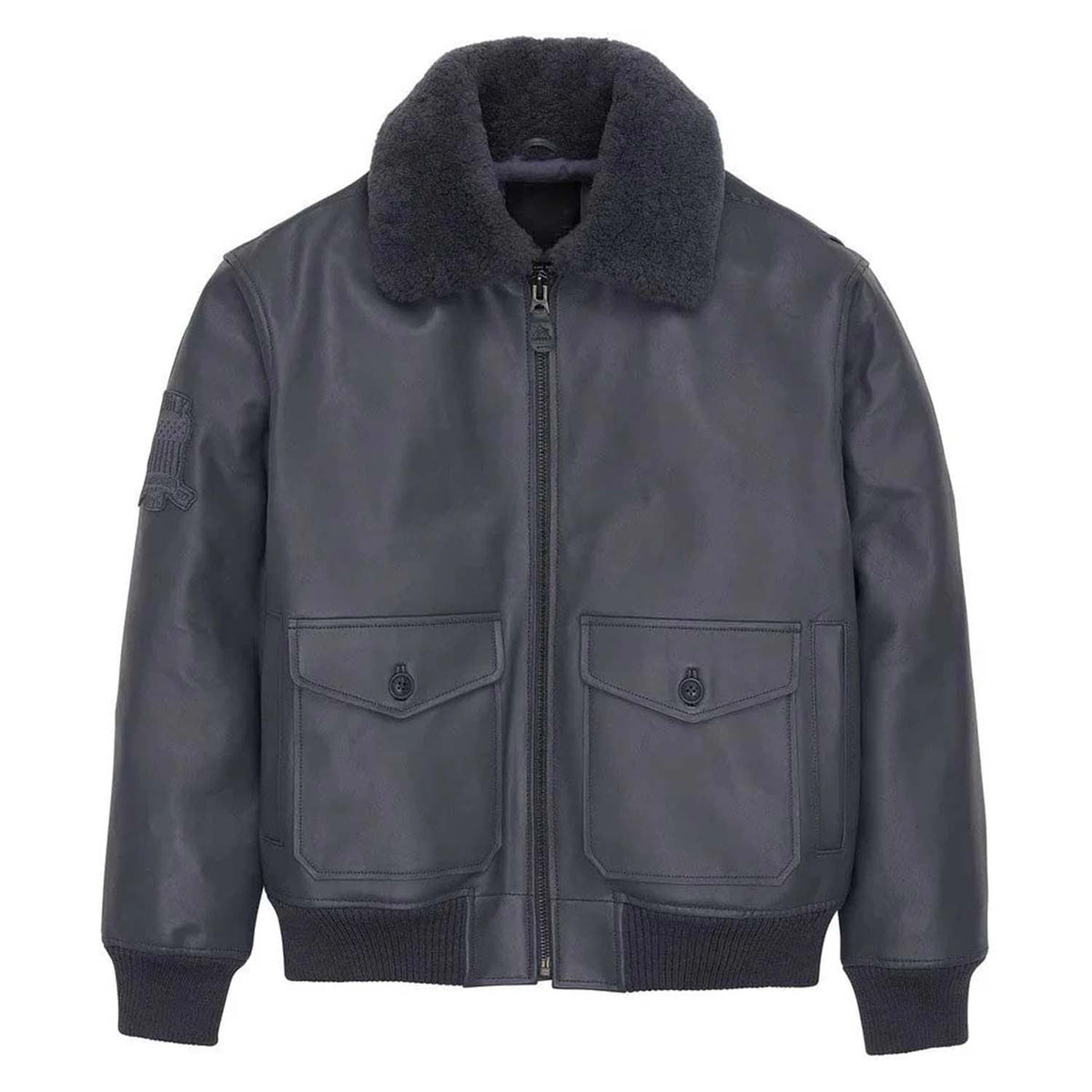 Men's Avirex G-1 Leather Bomber Jacket – Dark Grey Flight Jacket with Shearling Collar