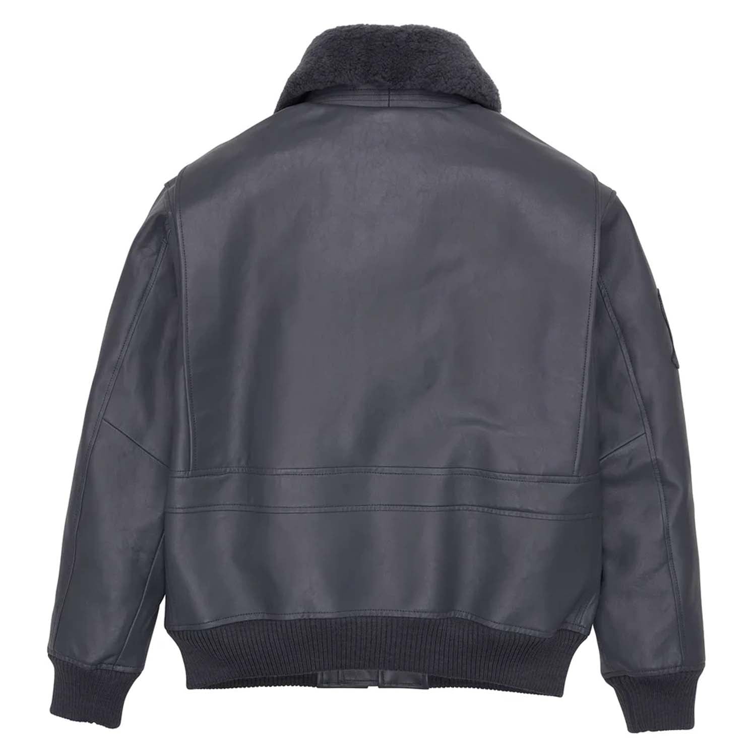 Men's Avirex G-1 Leather Bomber Jacket – Dark Grey Flight Jacket with Shearling Collar