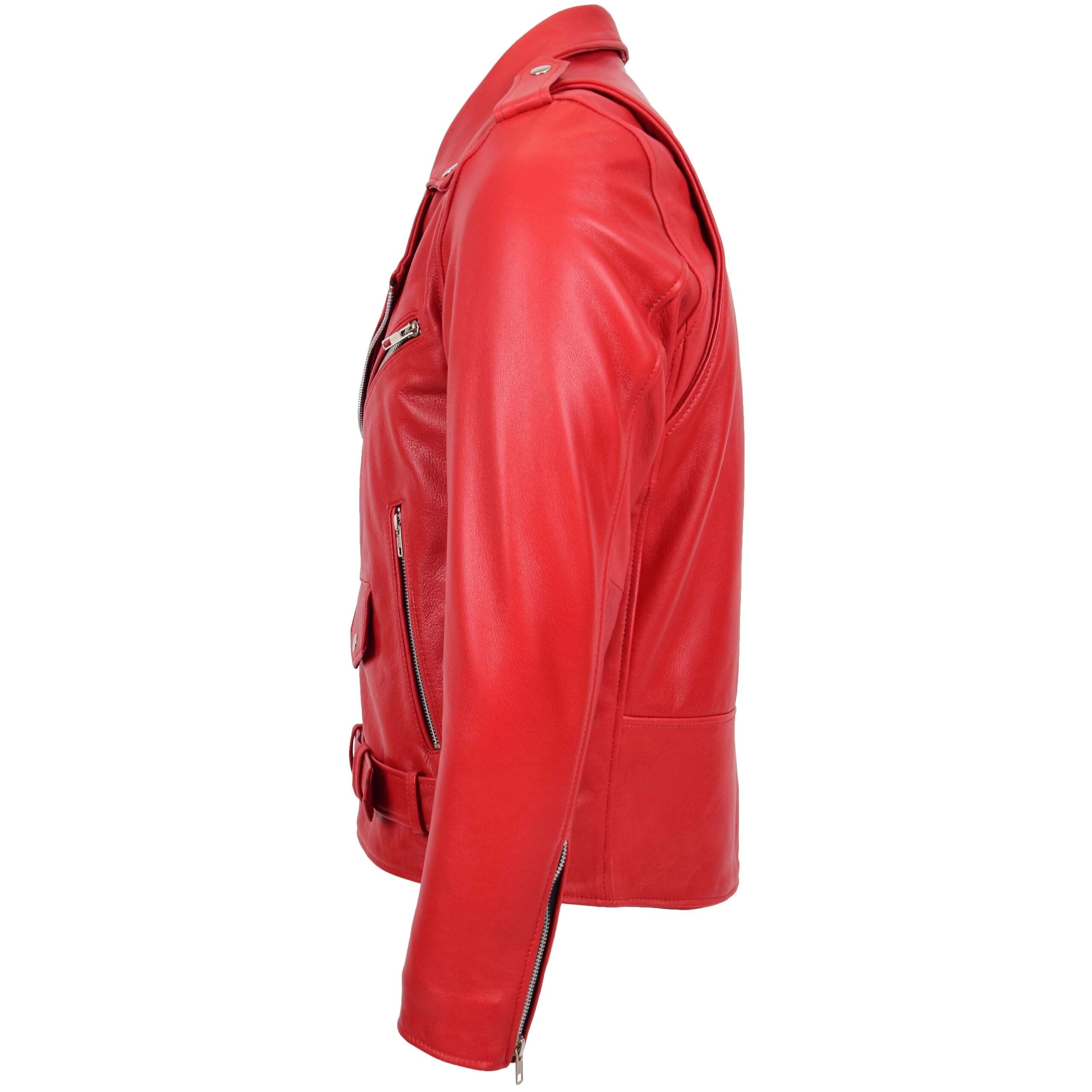 Mens Heavy Duty Leather Biker Brando Jacket Ignite Red