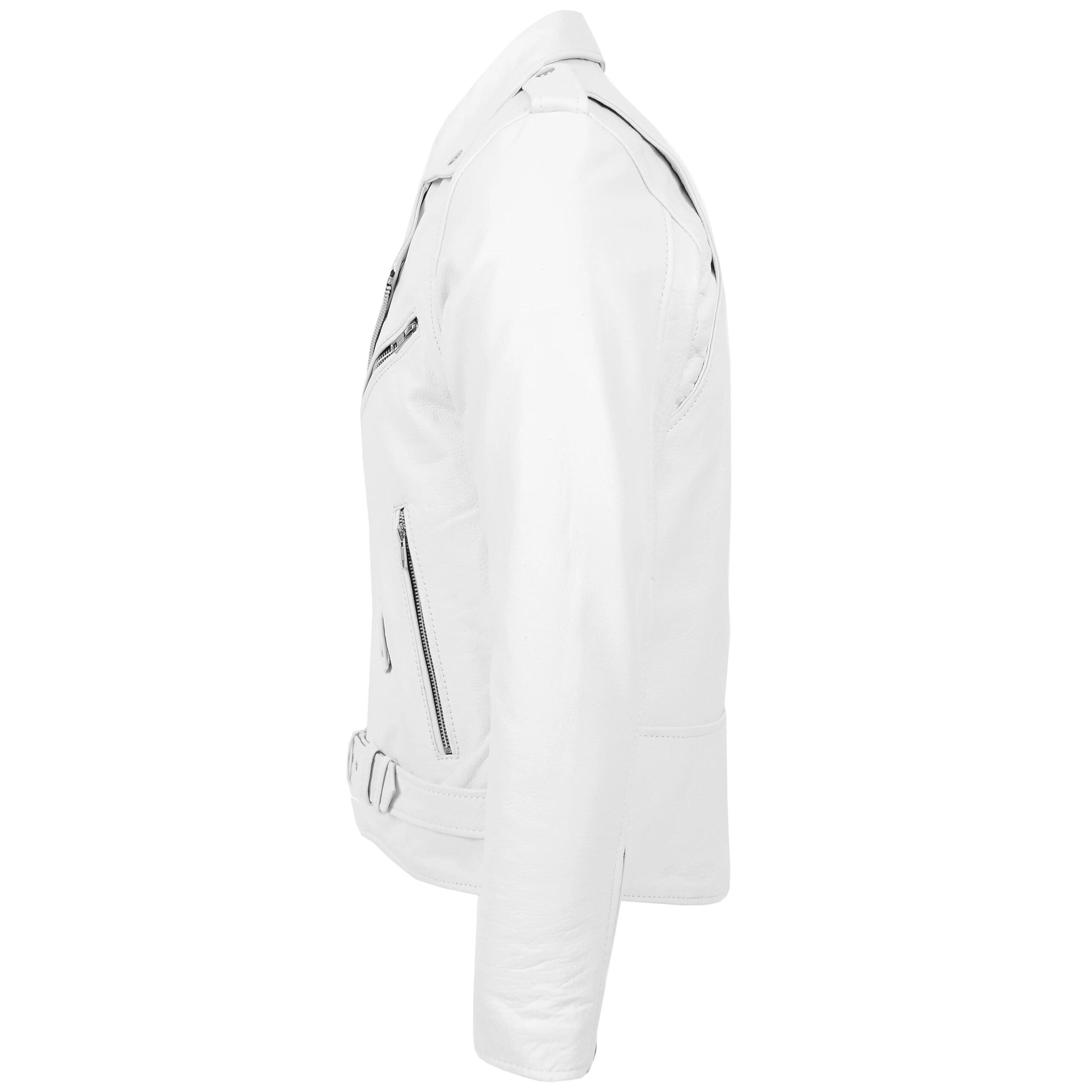 Mens Heavy Duty Leather Biker Brando Jacket Astral White