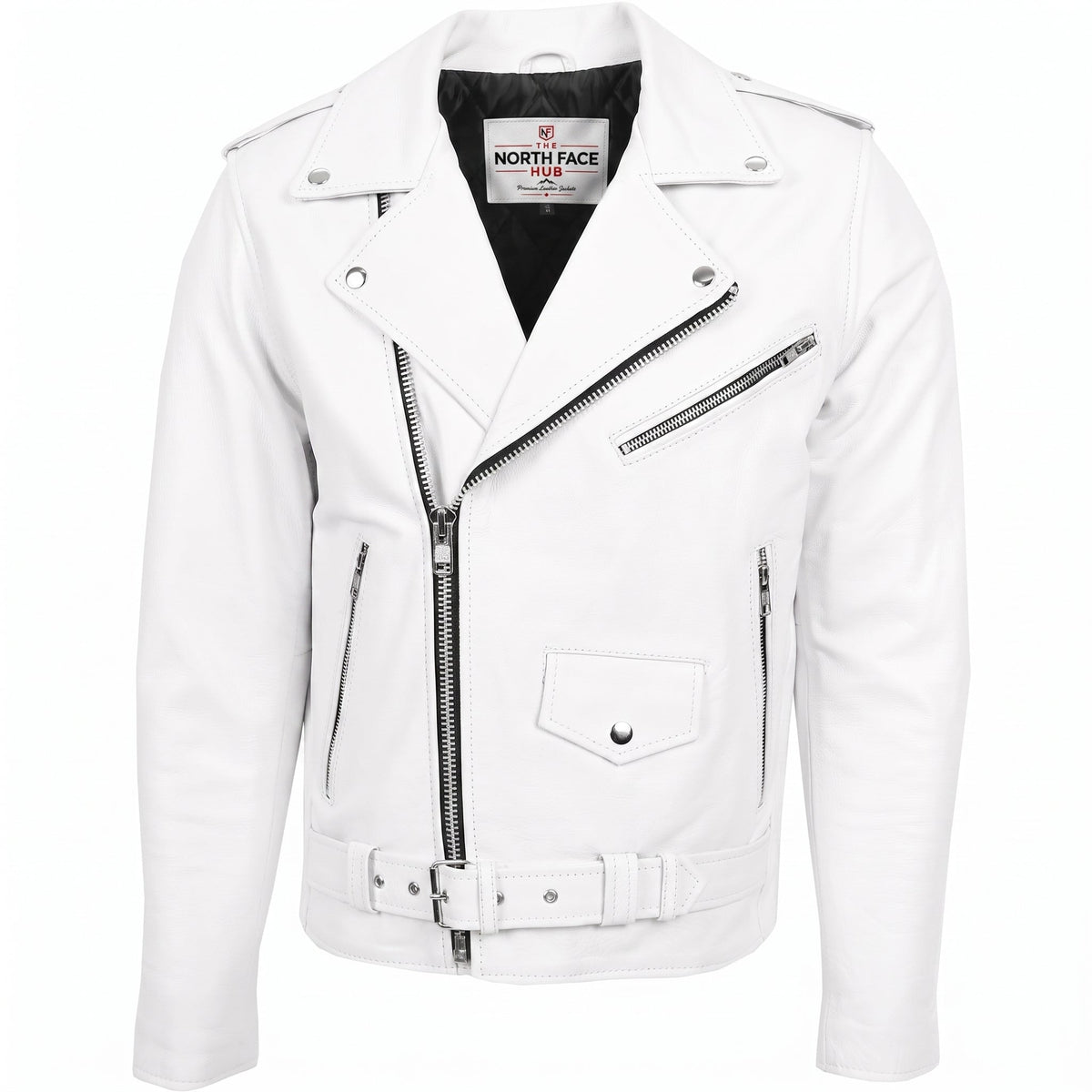 Mens Heavy Duty Leather Biker Brando Jacket Astral White