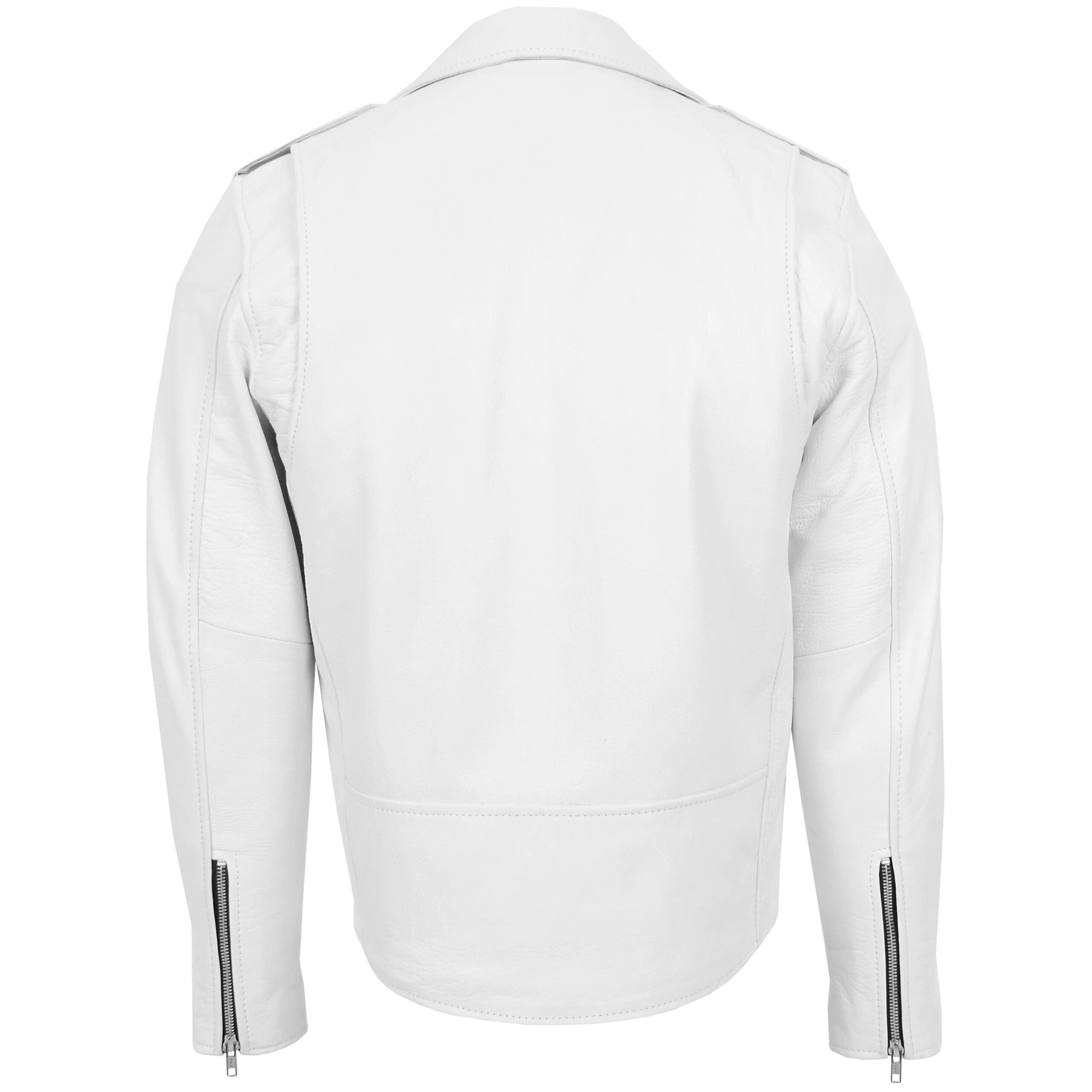 Mens Heavy Duty Leather Biker Brando Jacket Astral White