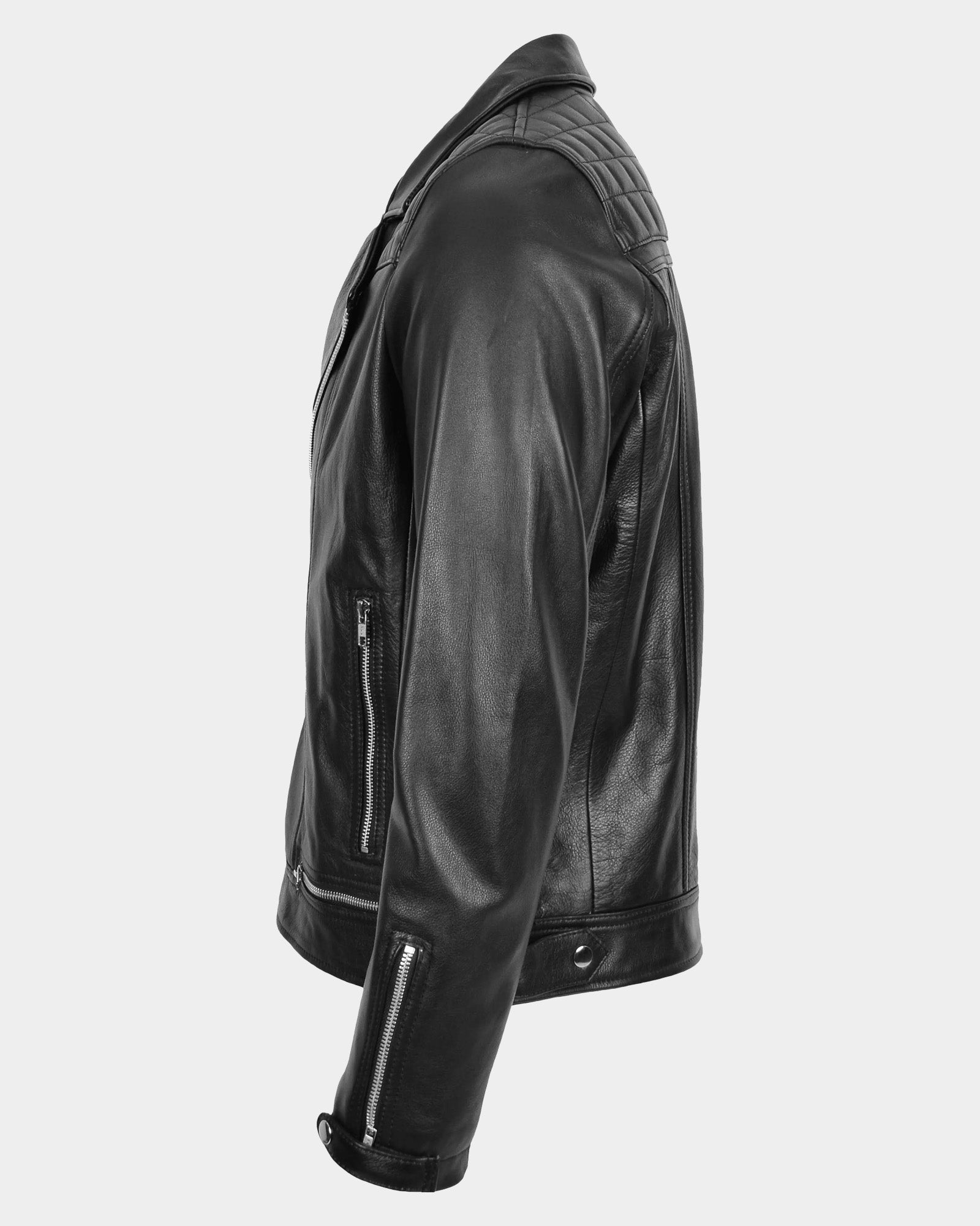 Mens Leather Biker Brando Design Jacket Sean Black