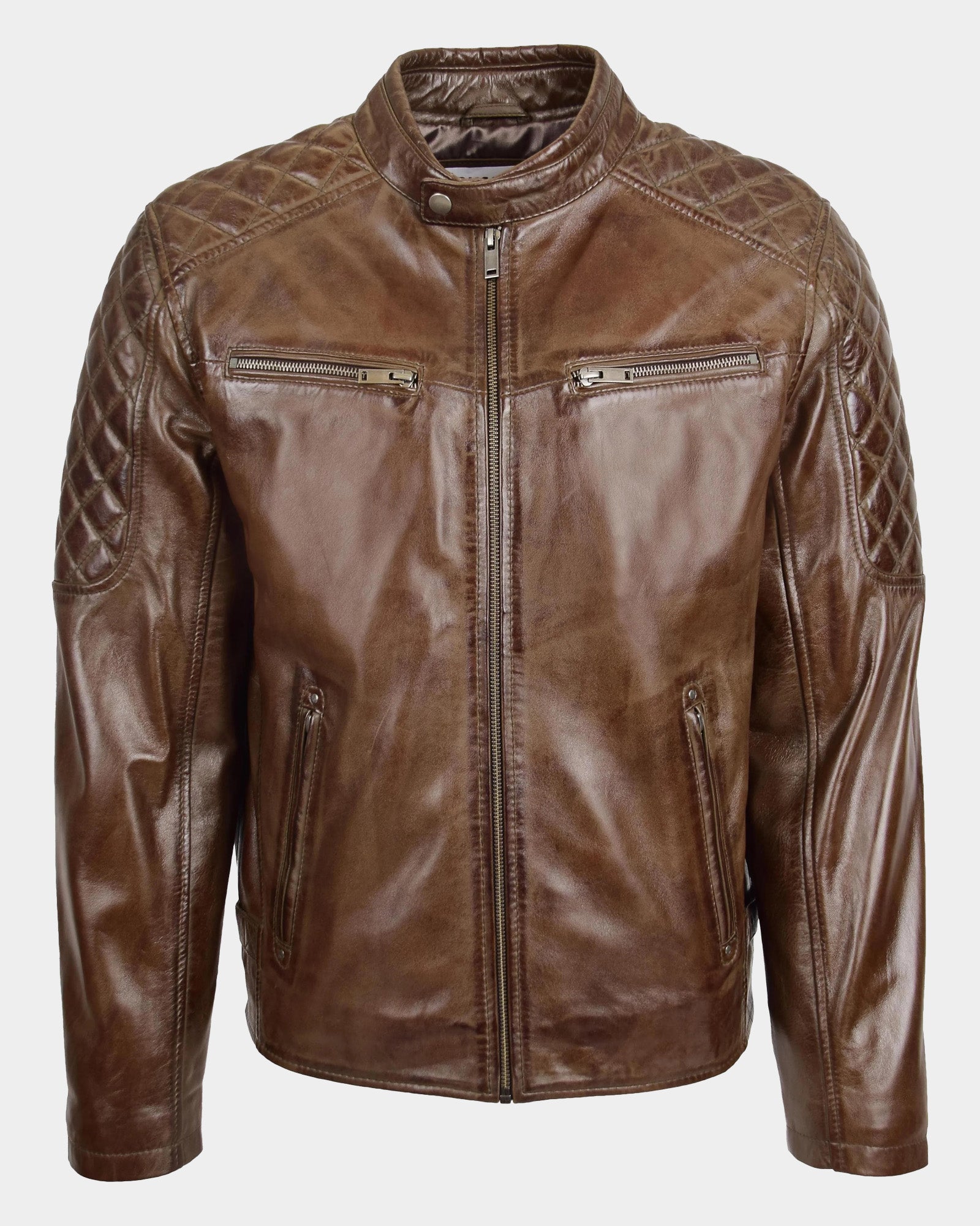 Mens Leather Biker Style Jacket with Quilt Detail Fusion Timber