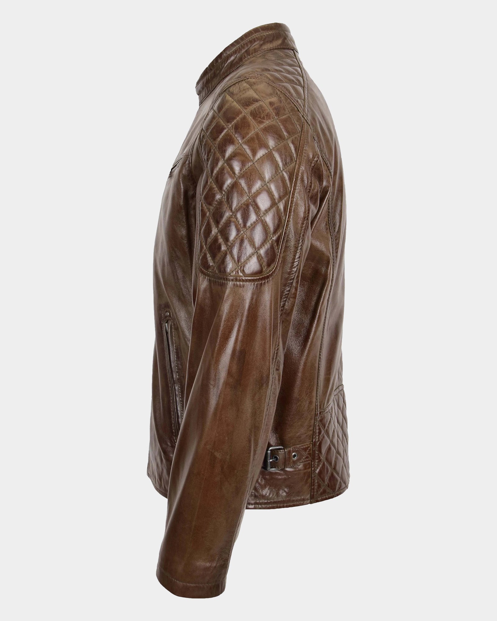 Mens Leather Biker Style Jacket with Quilt Detail Fusion Timber