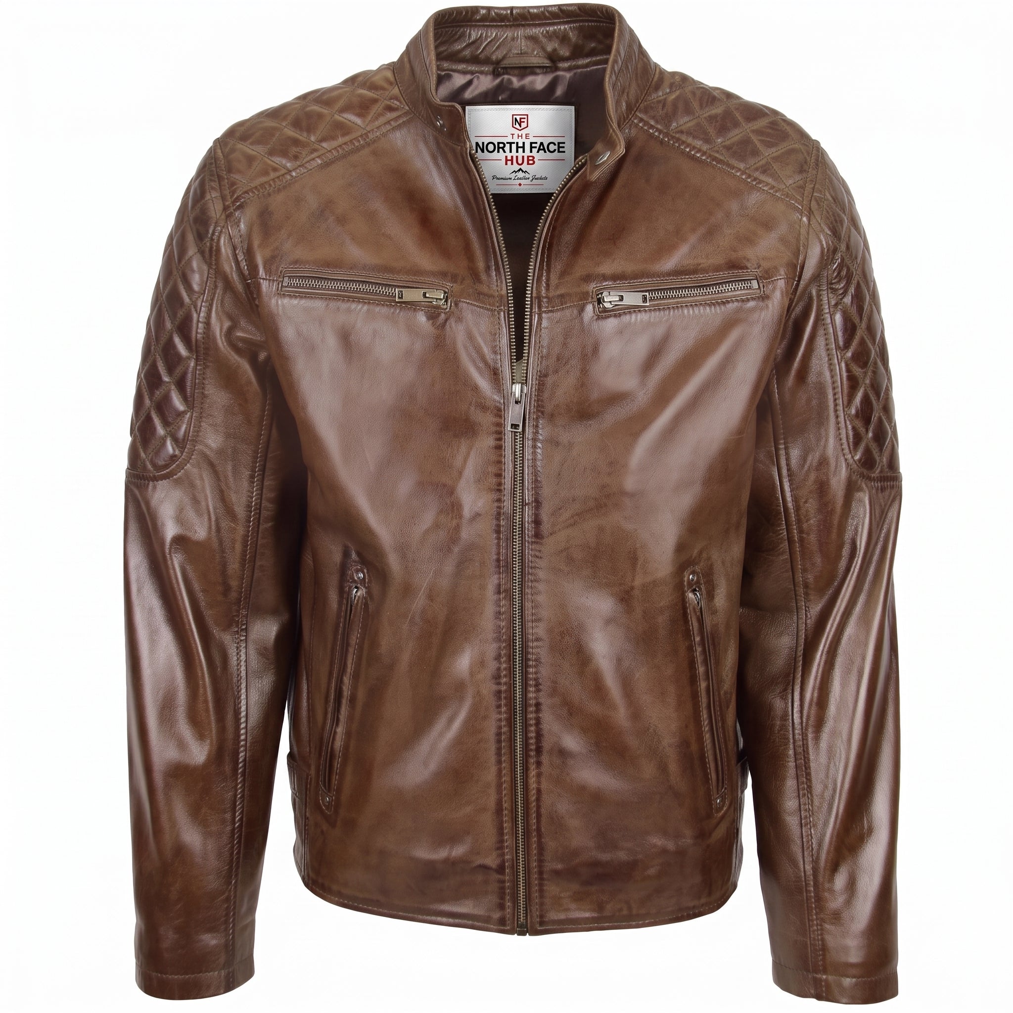 Mens Leather Biker Style Jacket with Quilt Detail Fusion Timber