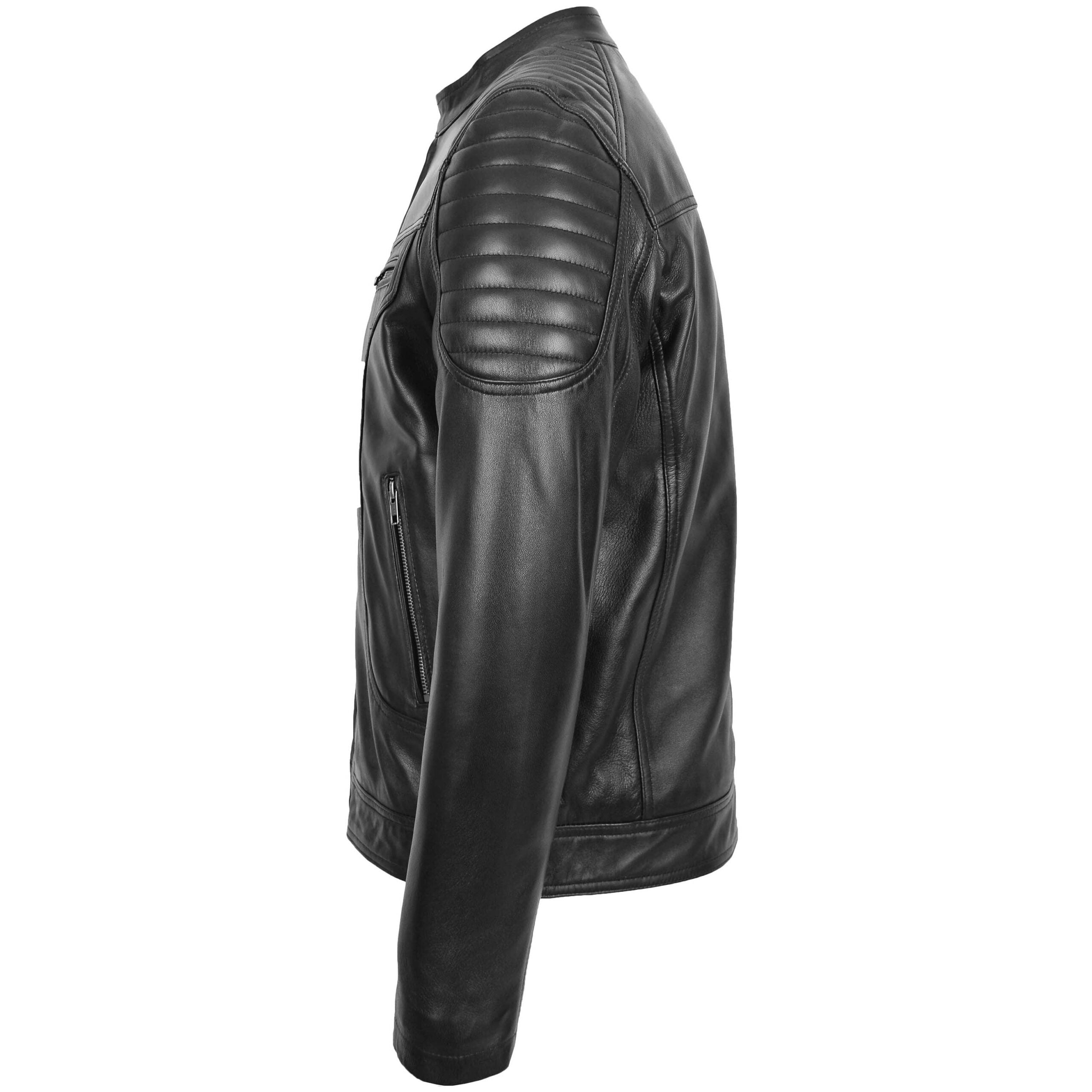 Mens Leather Biker Style Zip Jacket Eddie Essence Nova Black