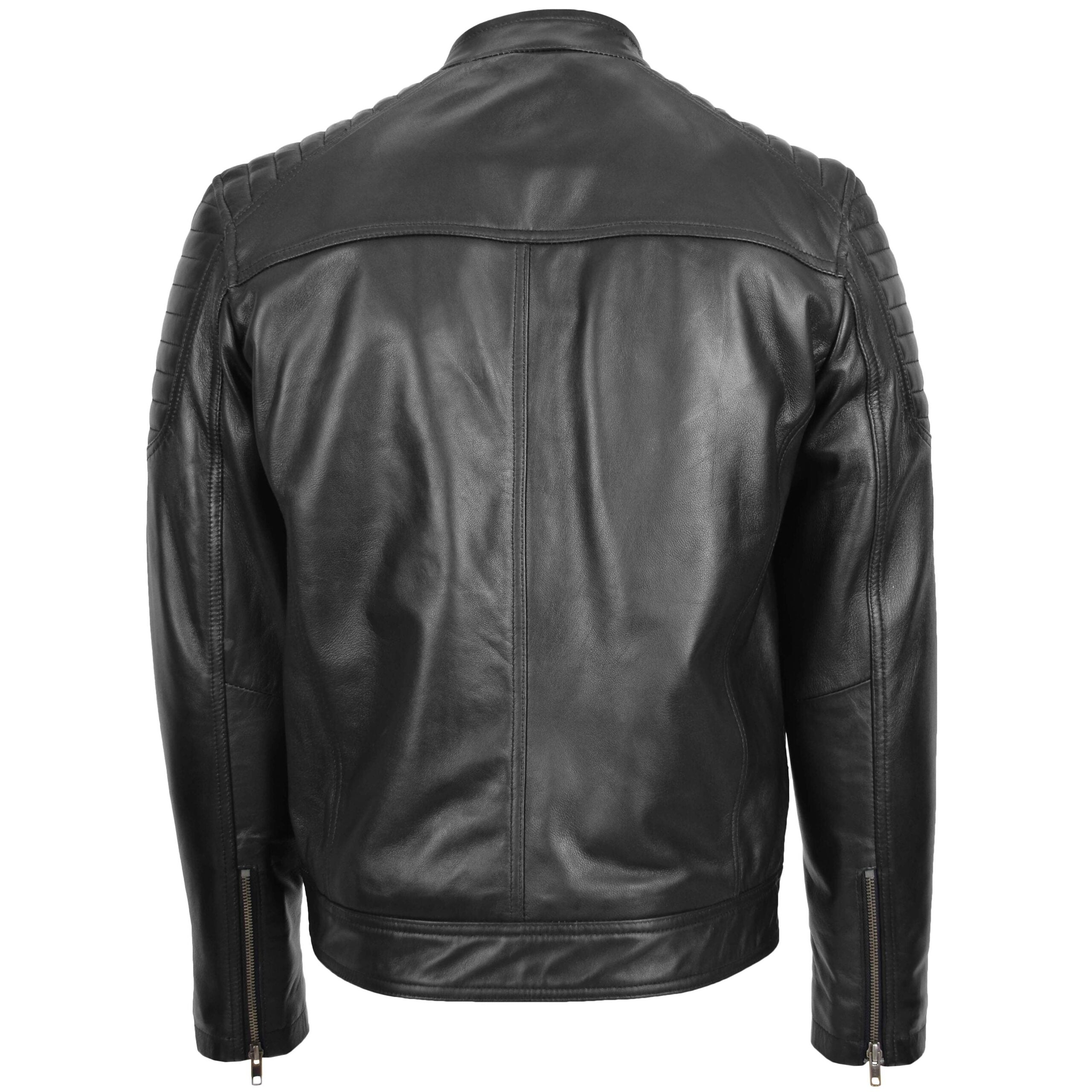 Mens Leather Biker Style Zip Jacket Eddie Essence Nova Black