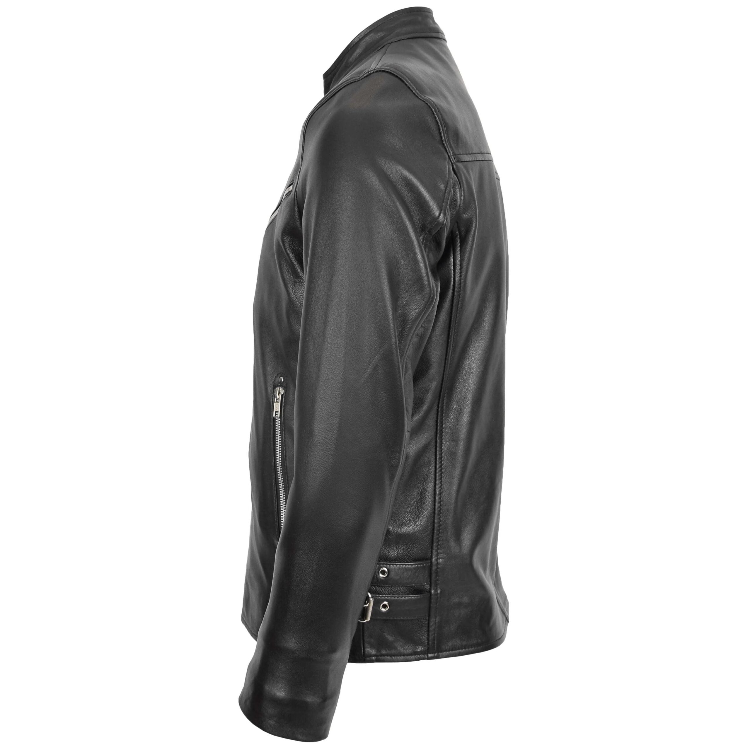 Mens Leather Cafe Racer Casual Biker Jacket Gerard Nova Black