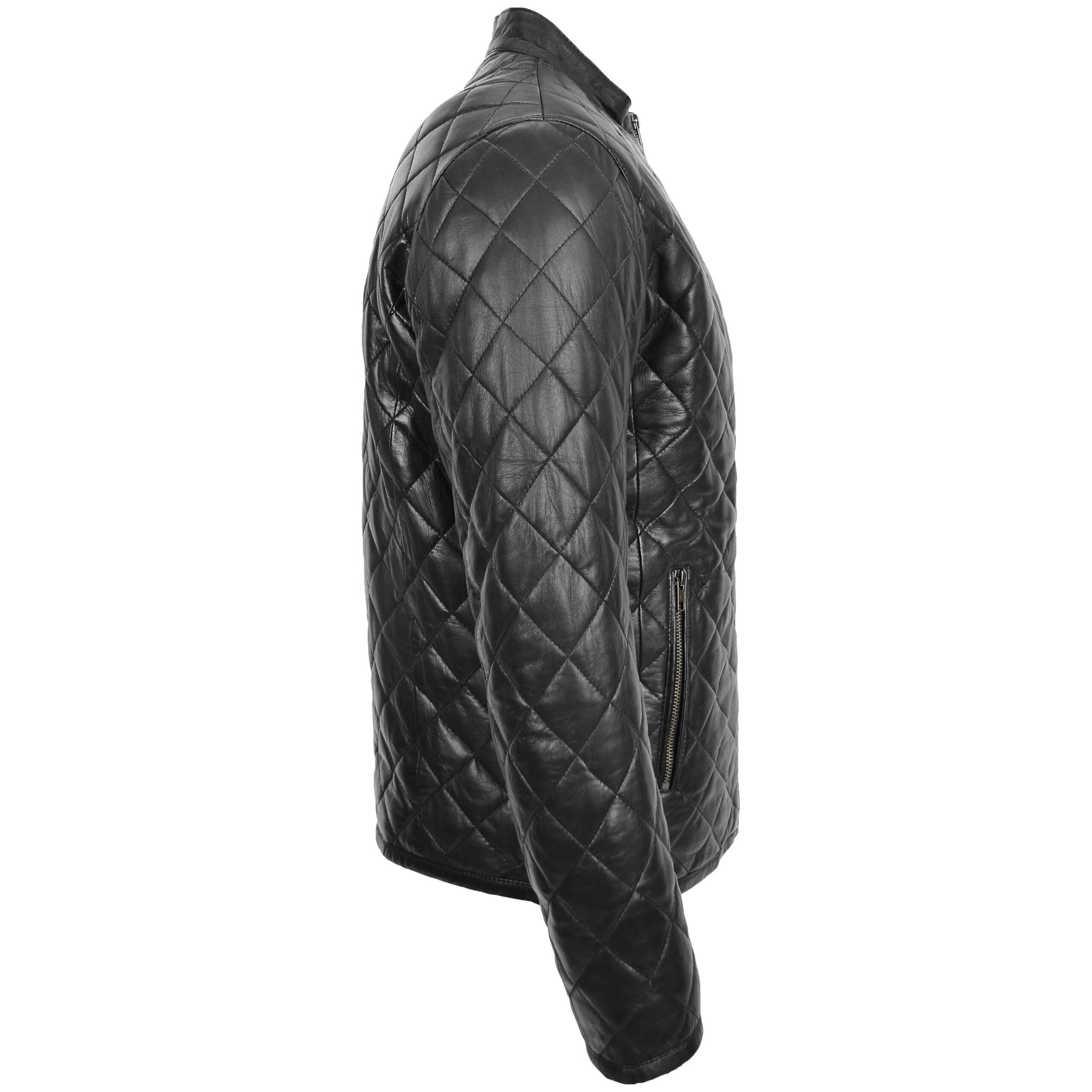 Mens Leather Quilted Anorak Style Jacket Jeff Nova Black