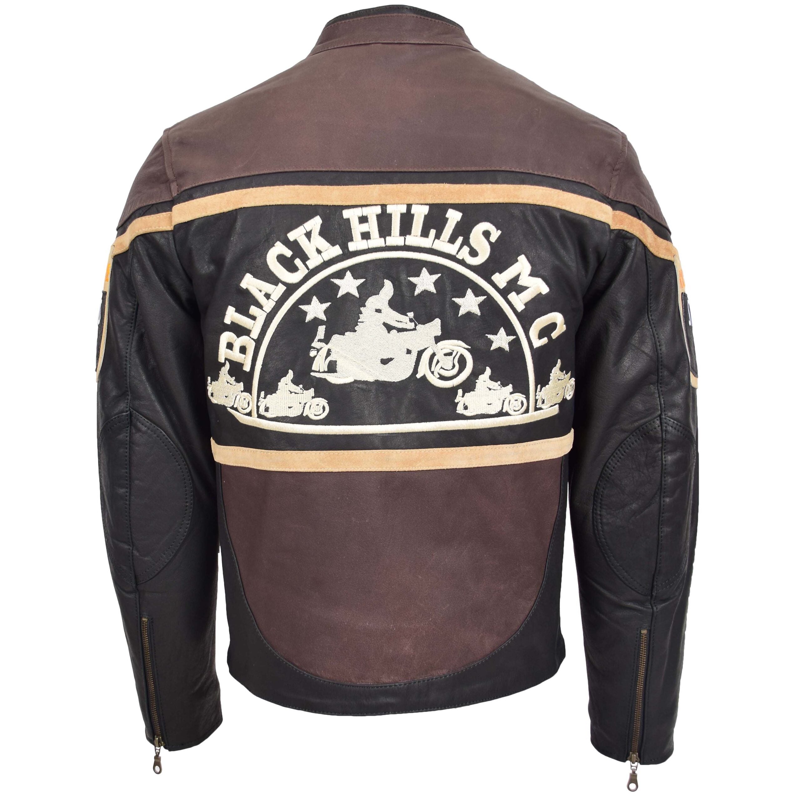 Mens Leather Racing Badges Jacket 'Black Hills' Zenith Brown