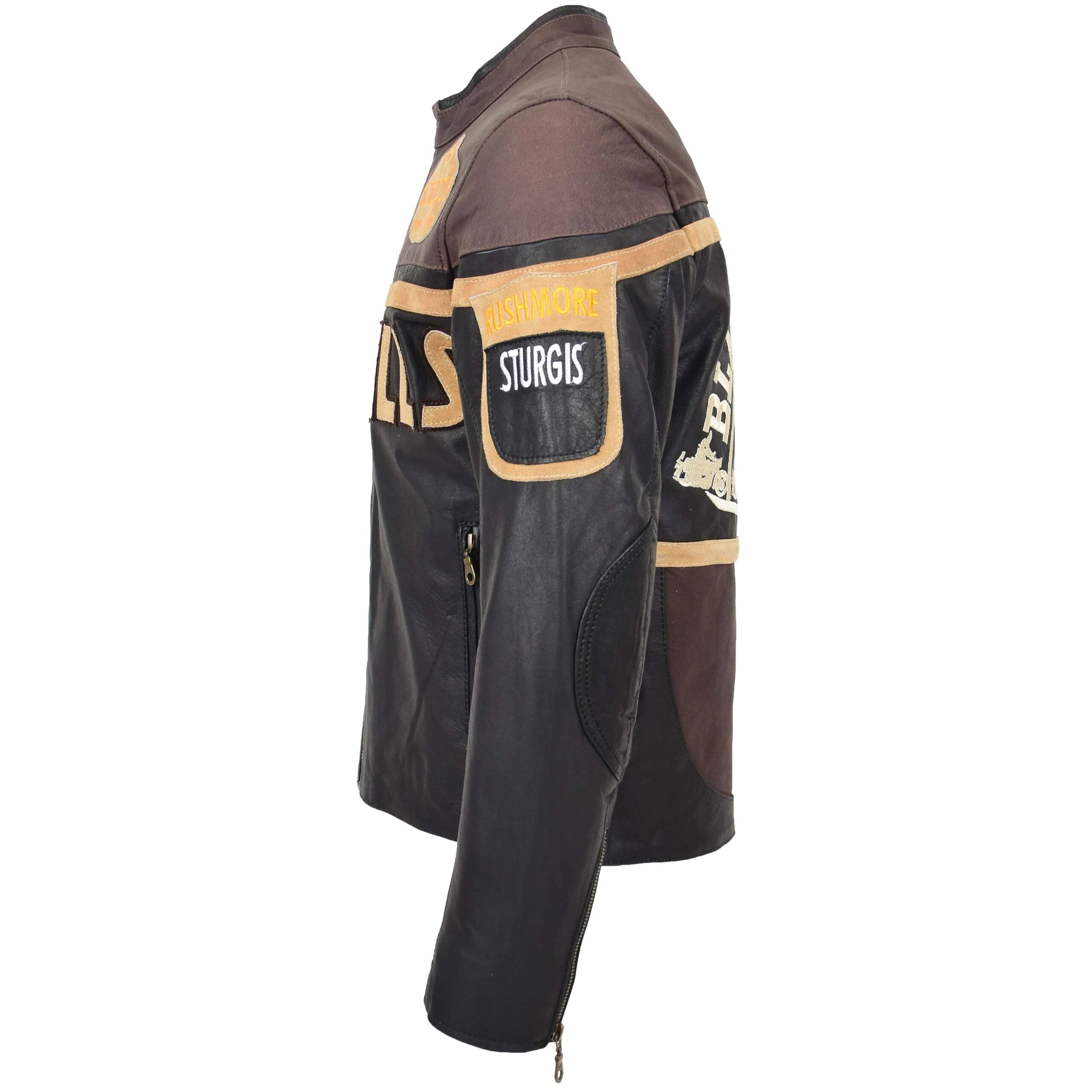 Mens Leather Racing Badges Jacket 'Black Hills' Zenith Brown