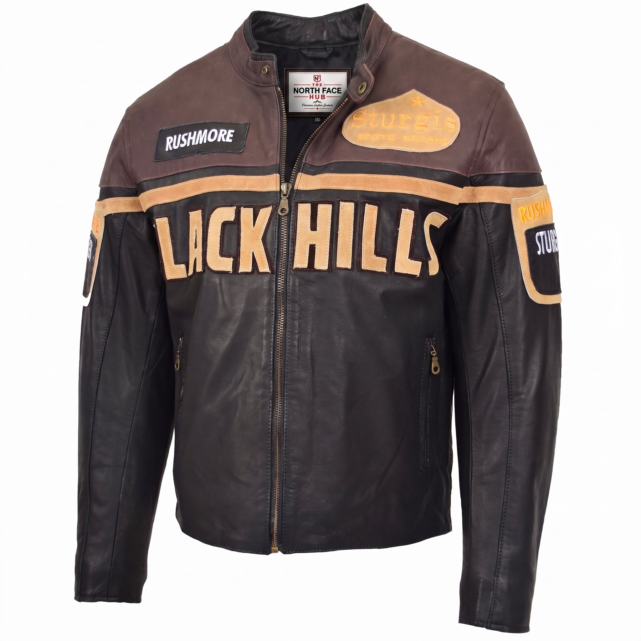 Mens Leather Racing Badges Jacket 'Black Hills' Zenith Brown