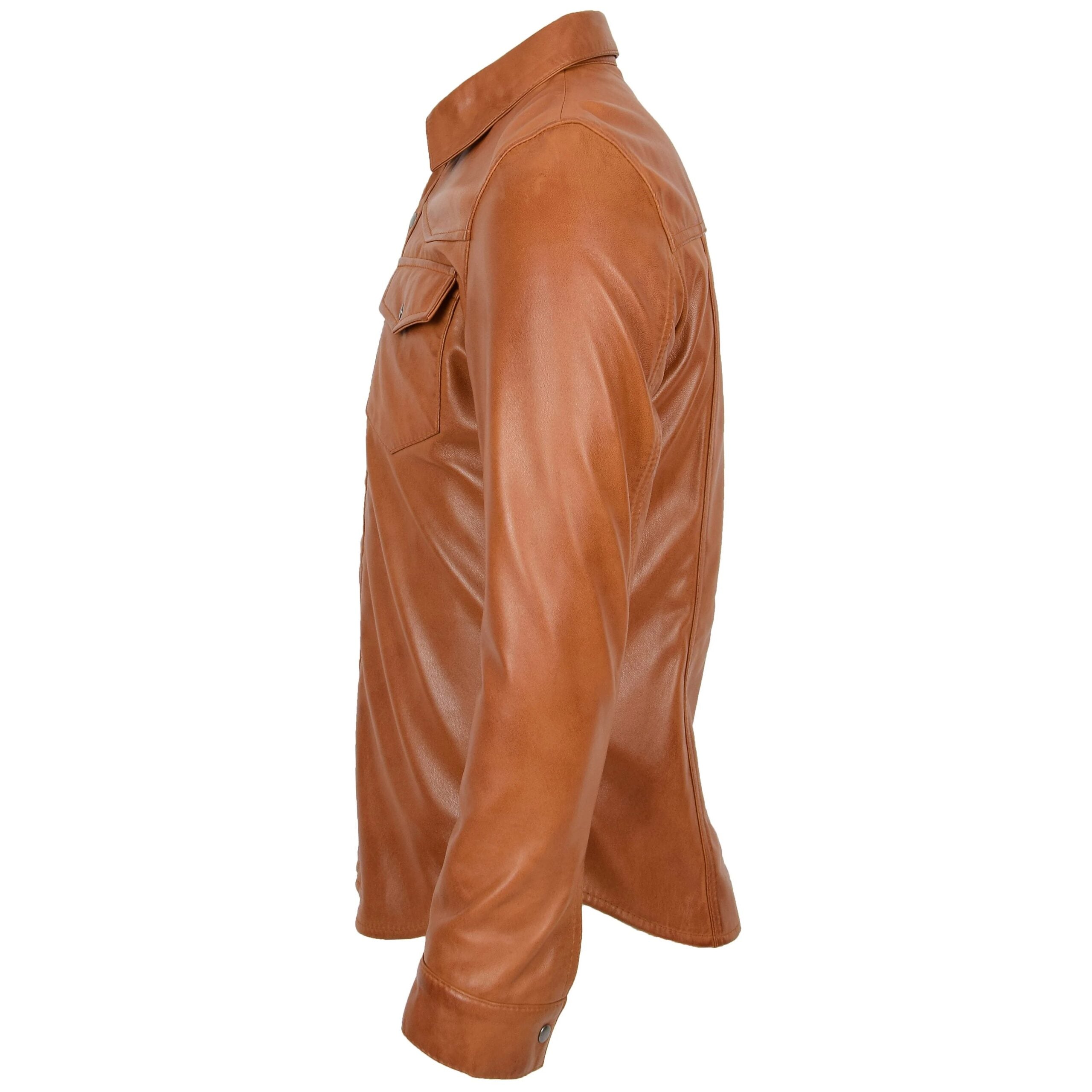 Mens Leather Shirt Classic Trucker Style Oliver Dynamo Tan