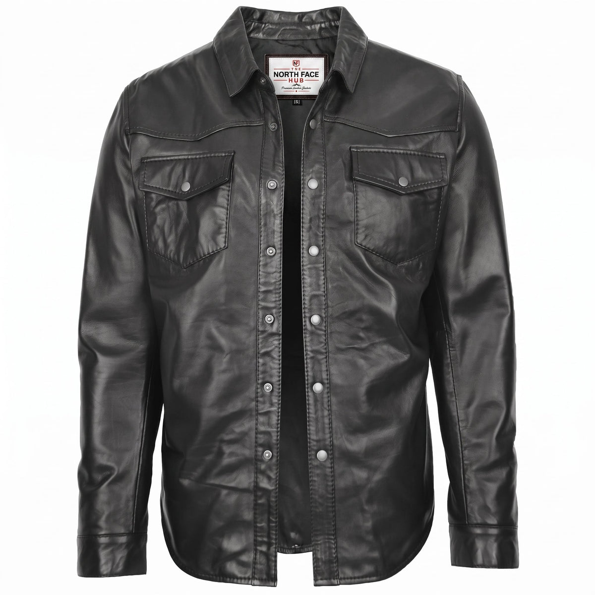 Mens Leather Shirt Classic Trucker Style Oliver Nova Black