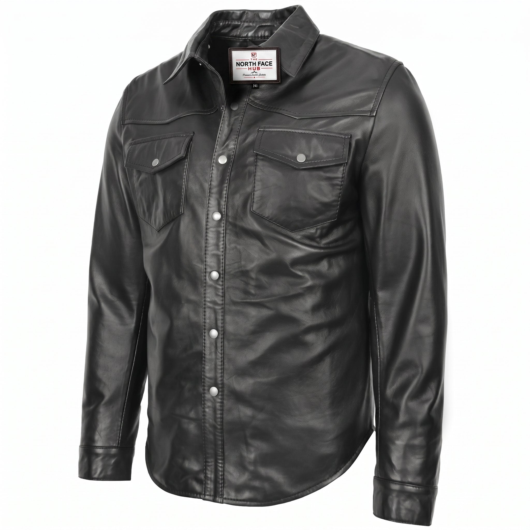 Mens Leather Shirt Classic Trucker Style Oliver Nova Black