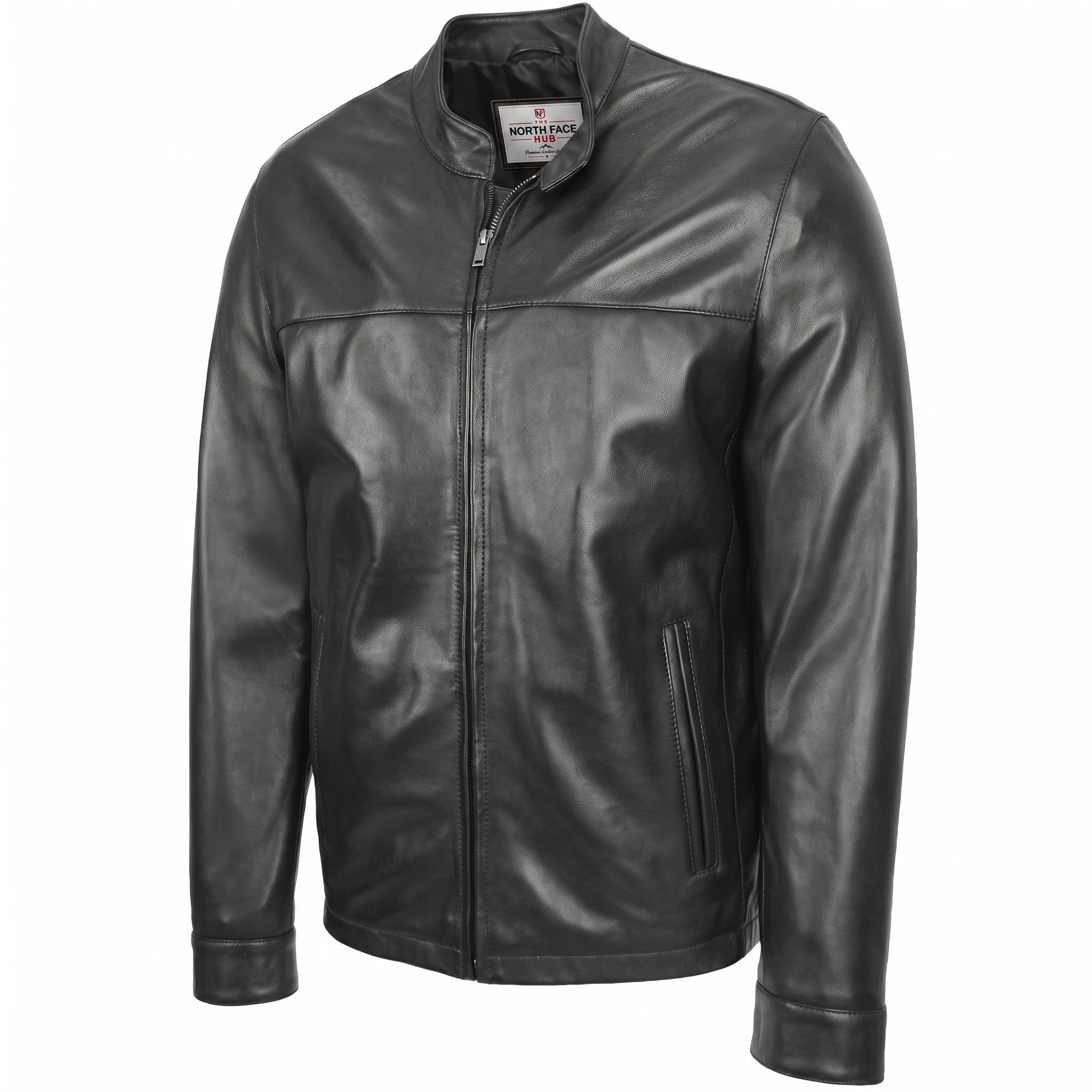 Mens Leather Standing Collar Jacket Paul Nova Black