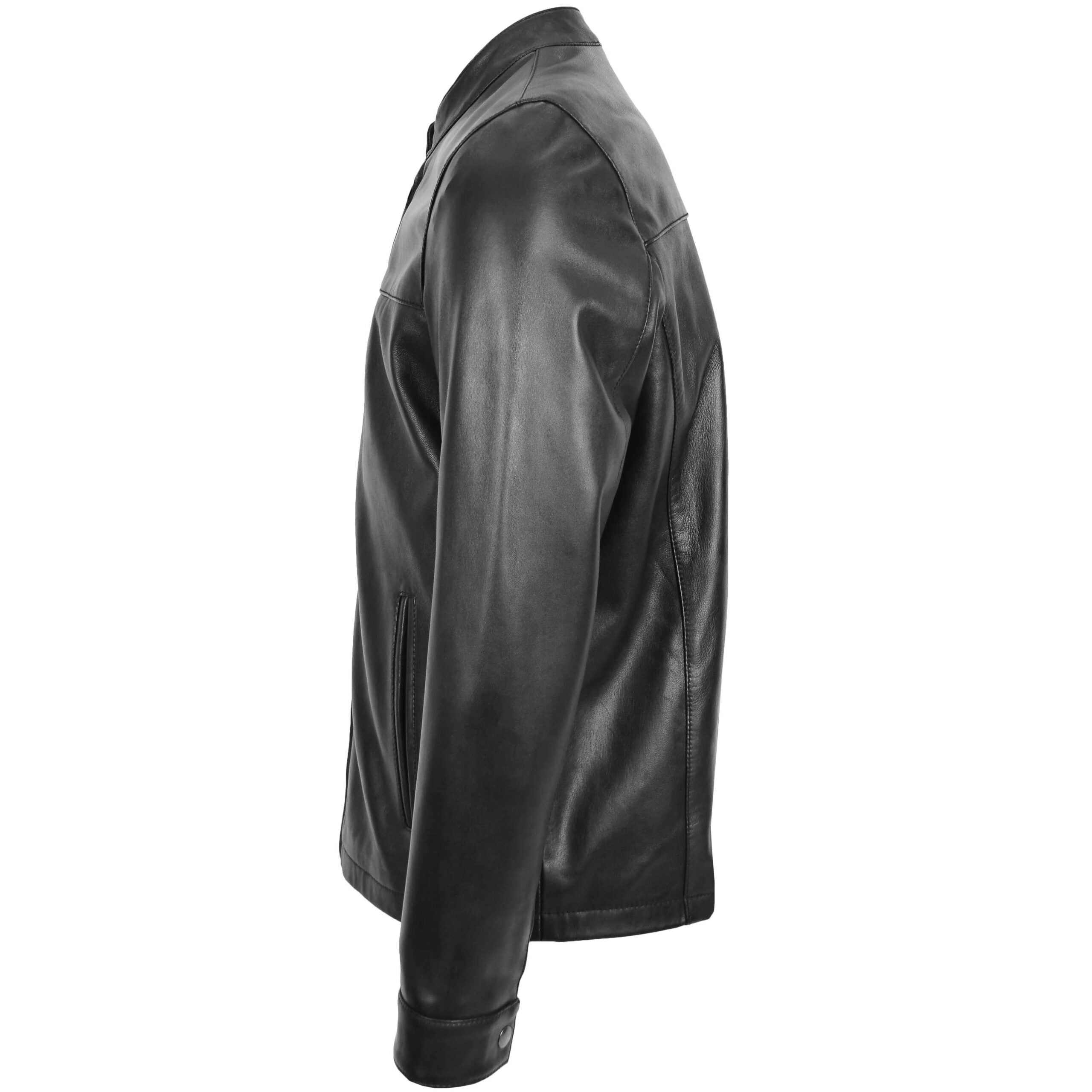 Mens Leather Standing Collar Jacket Paul Nova Black