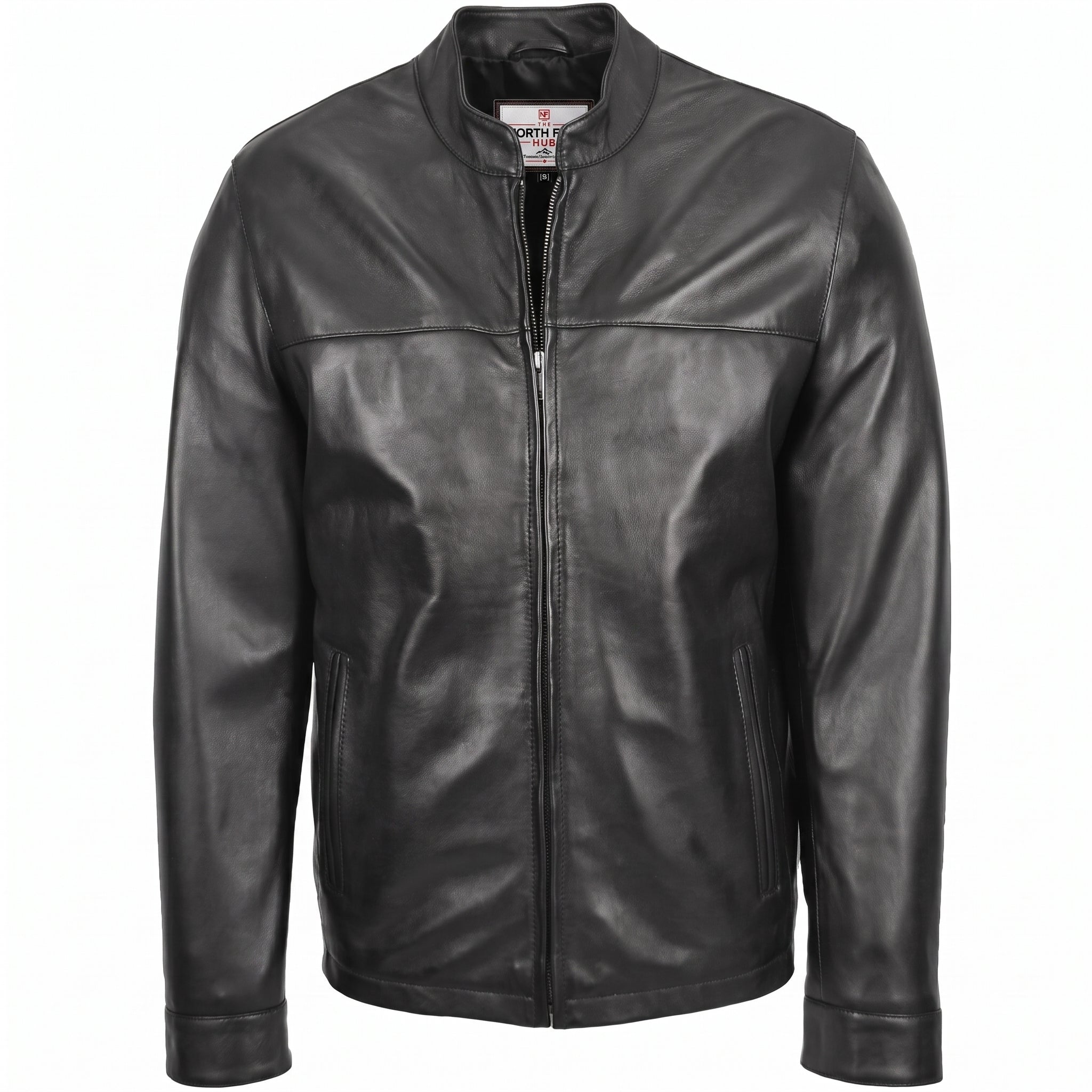 Mens Leather Standing Collar Jacket Paul Nova Black