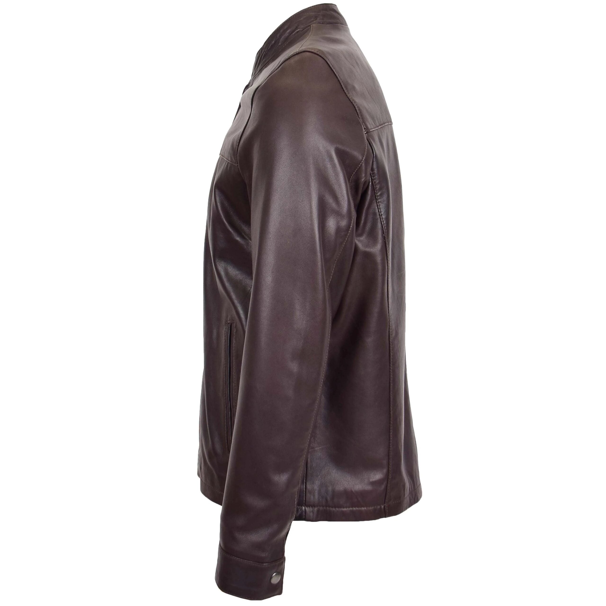 Mens Leather Standing Collar Jacket Paul Zenith Brown