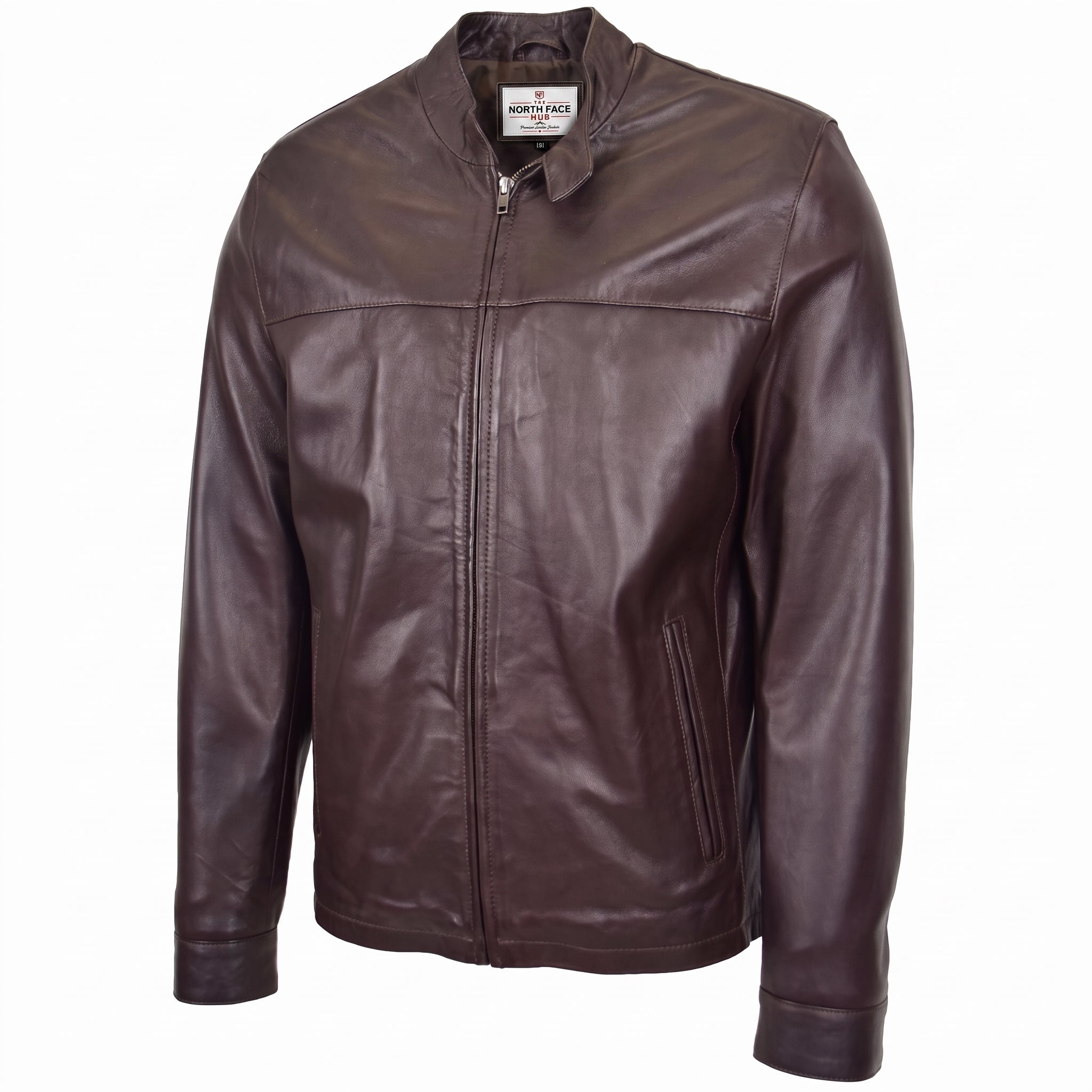 Mens Leather Standing Collar Jacket Paul Zenith Brown
