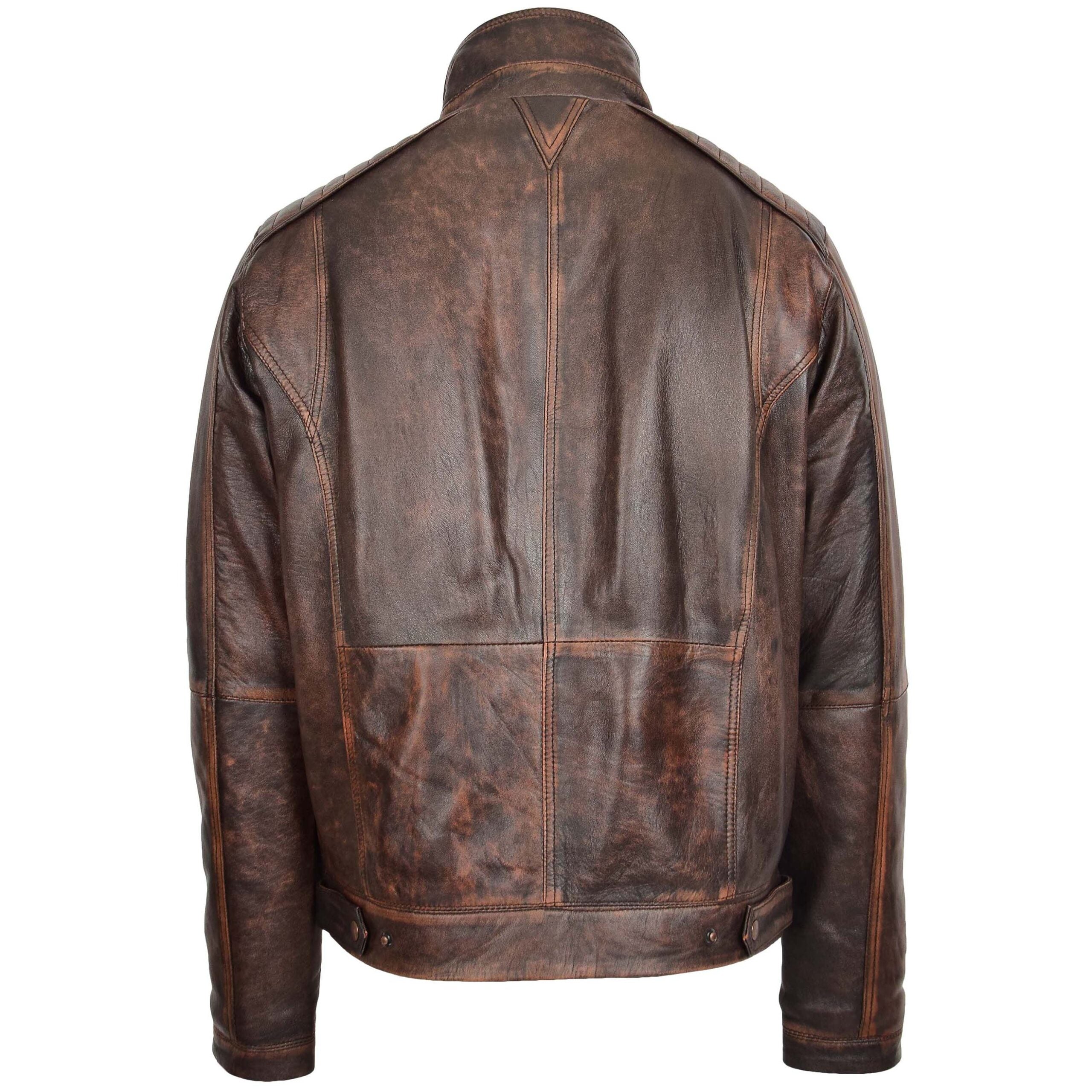 Mens Leather Urban Biker Style Jacket Hugo Zenith Brown Vintage