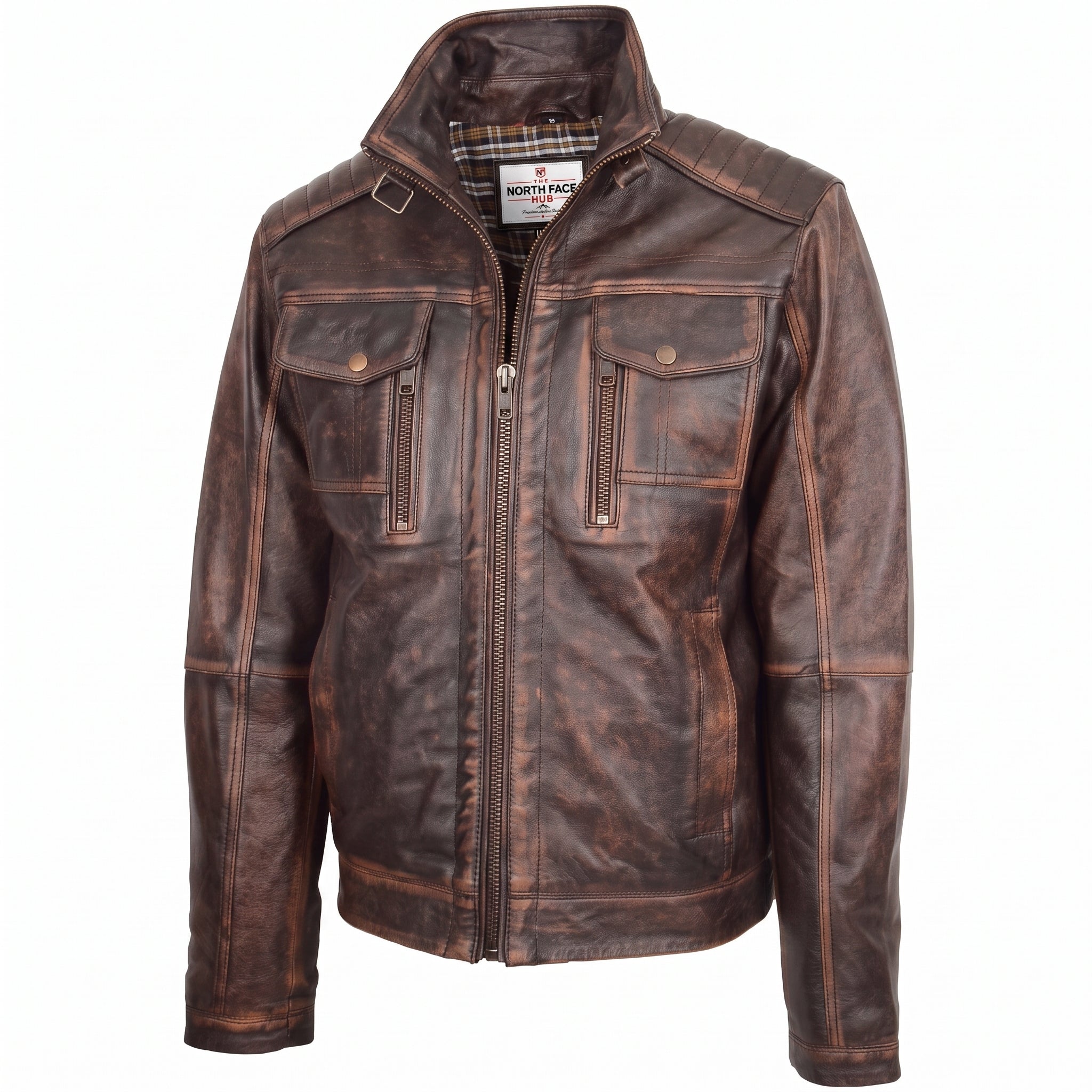 Mens Leather Urban Biker Style Jacket Hugo Zenith Brown Vintage