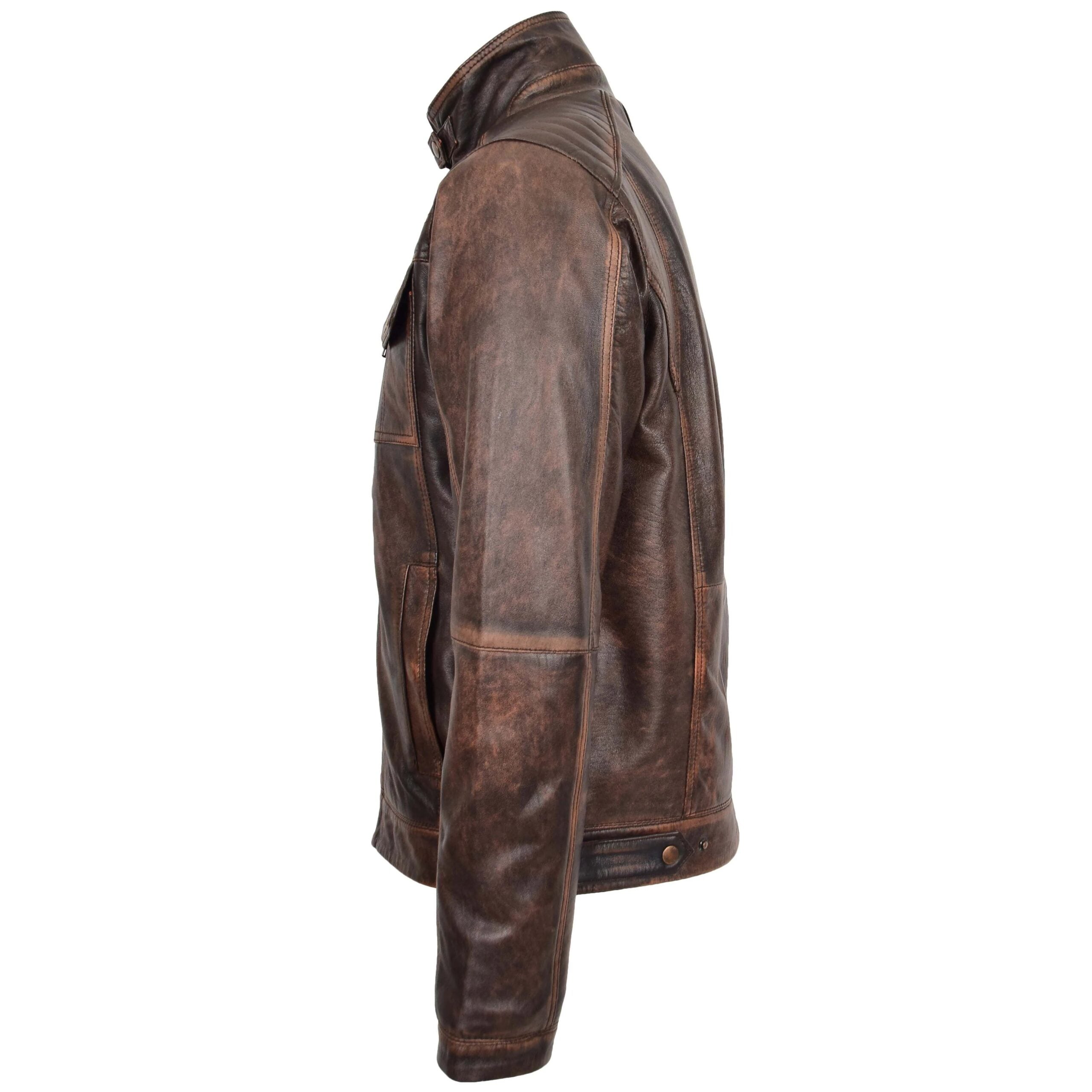 Mens Leather Urban Biker Style Jacket Hugo Zenith Brown Vintage