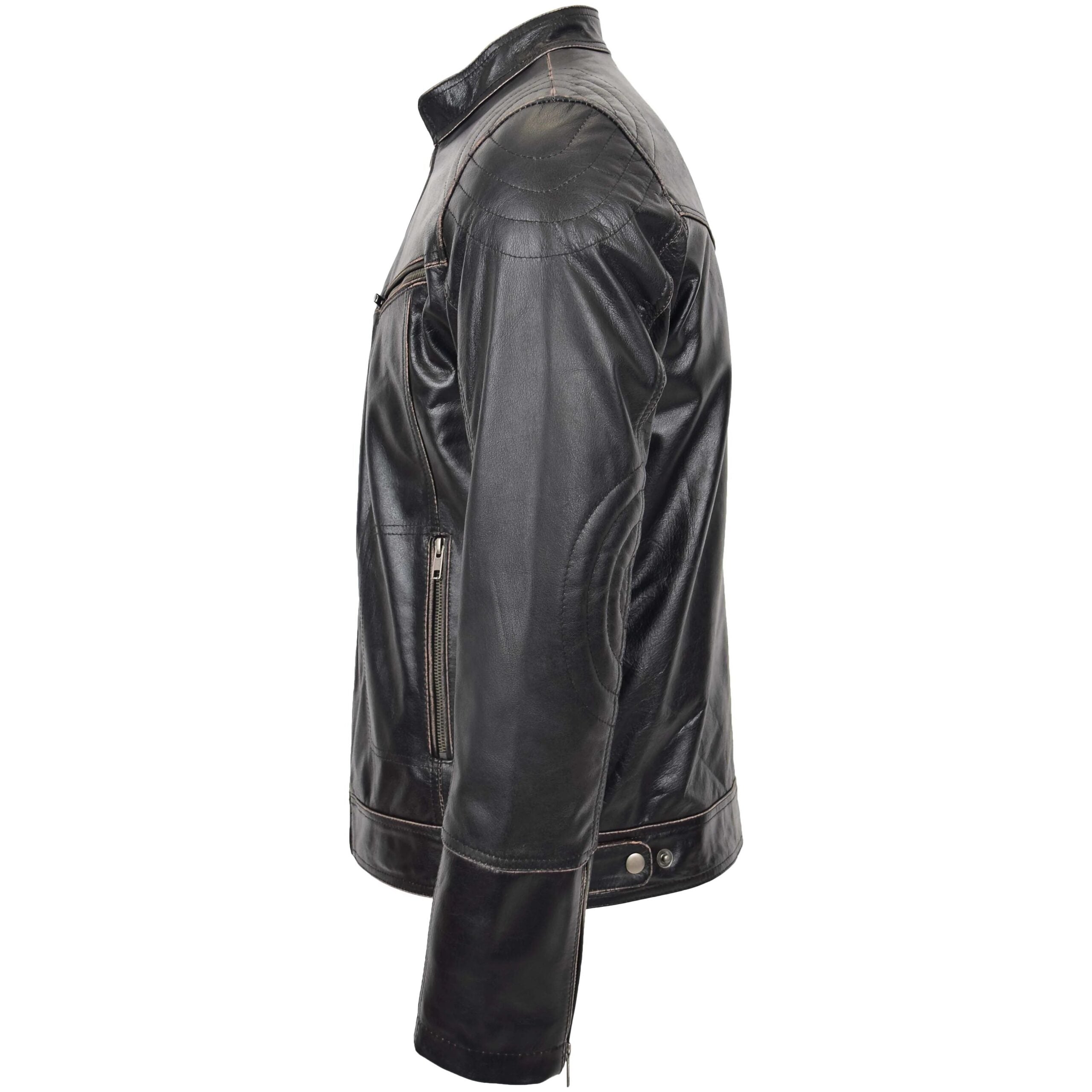 Mens Leather Vintage Biker Jacket Colin Zenith Dark Brown