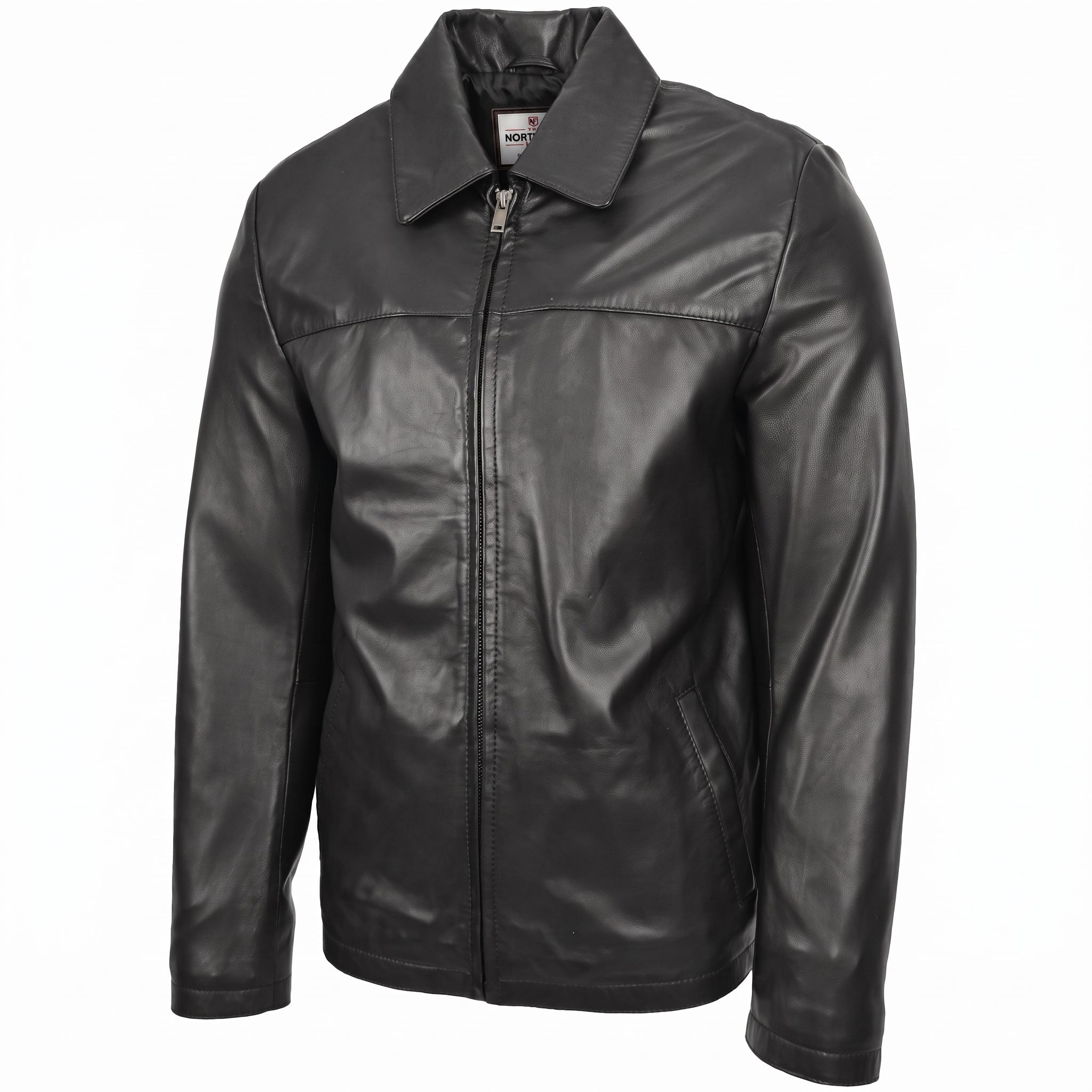 Mens Leather Zip Box Harrington Jacket James Nova Black