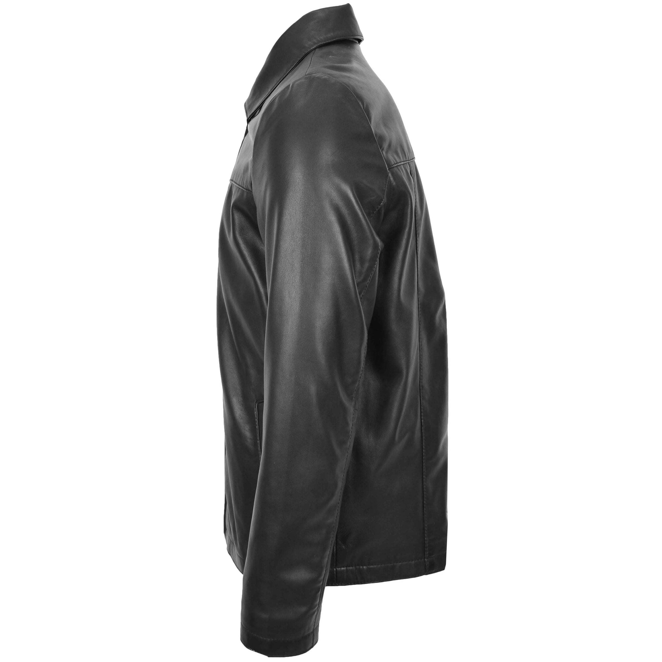 Mens Leather Zip Box Harrington Jacket James Nova Black