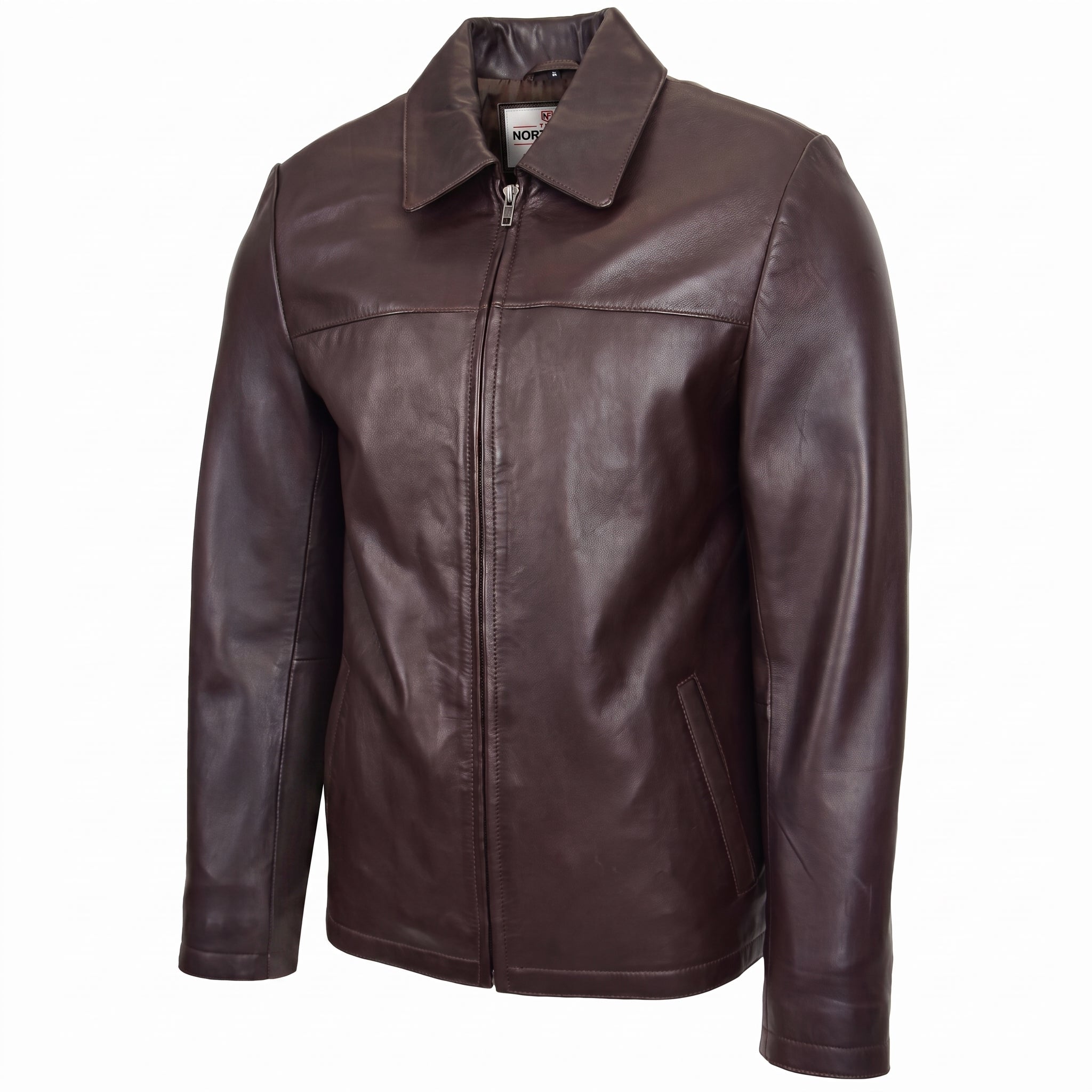 Mens Leather Zip Box Harrington Jacket James Brown