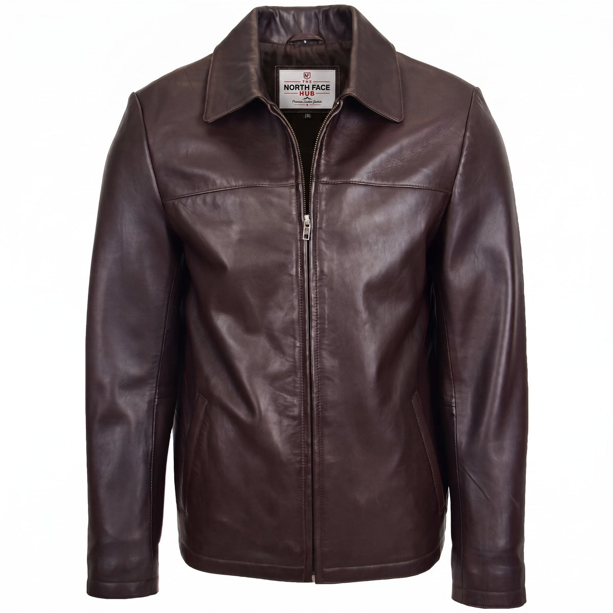 Mens Leather Zip Box Harrington Jacket James Brown