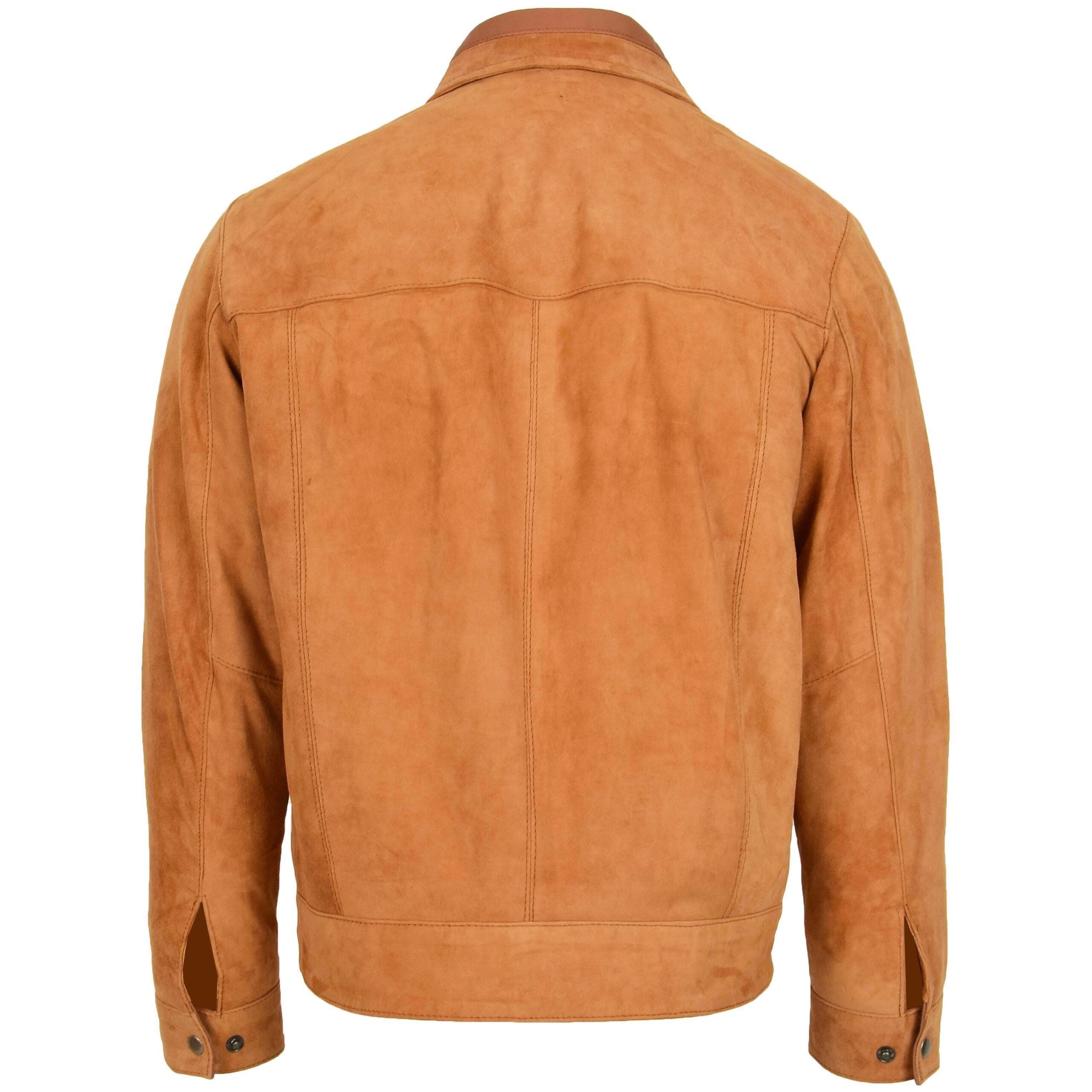 Mens Real Suede Casual Harrington Jacket Larry Dynamo Tan