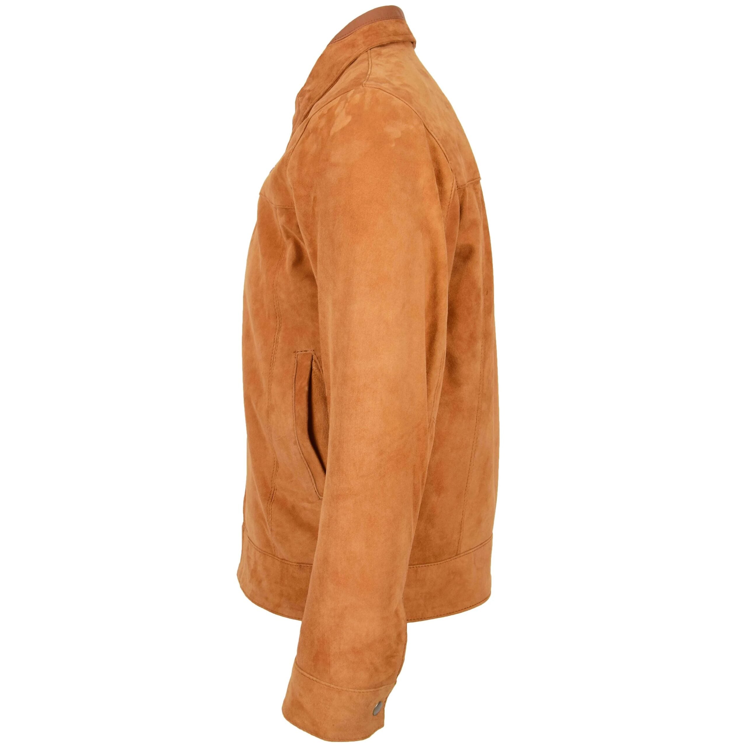 Mens Real Suede Casual Harrington Jacket Larry Dynamo Tan