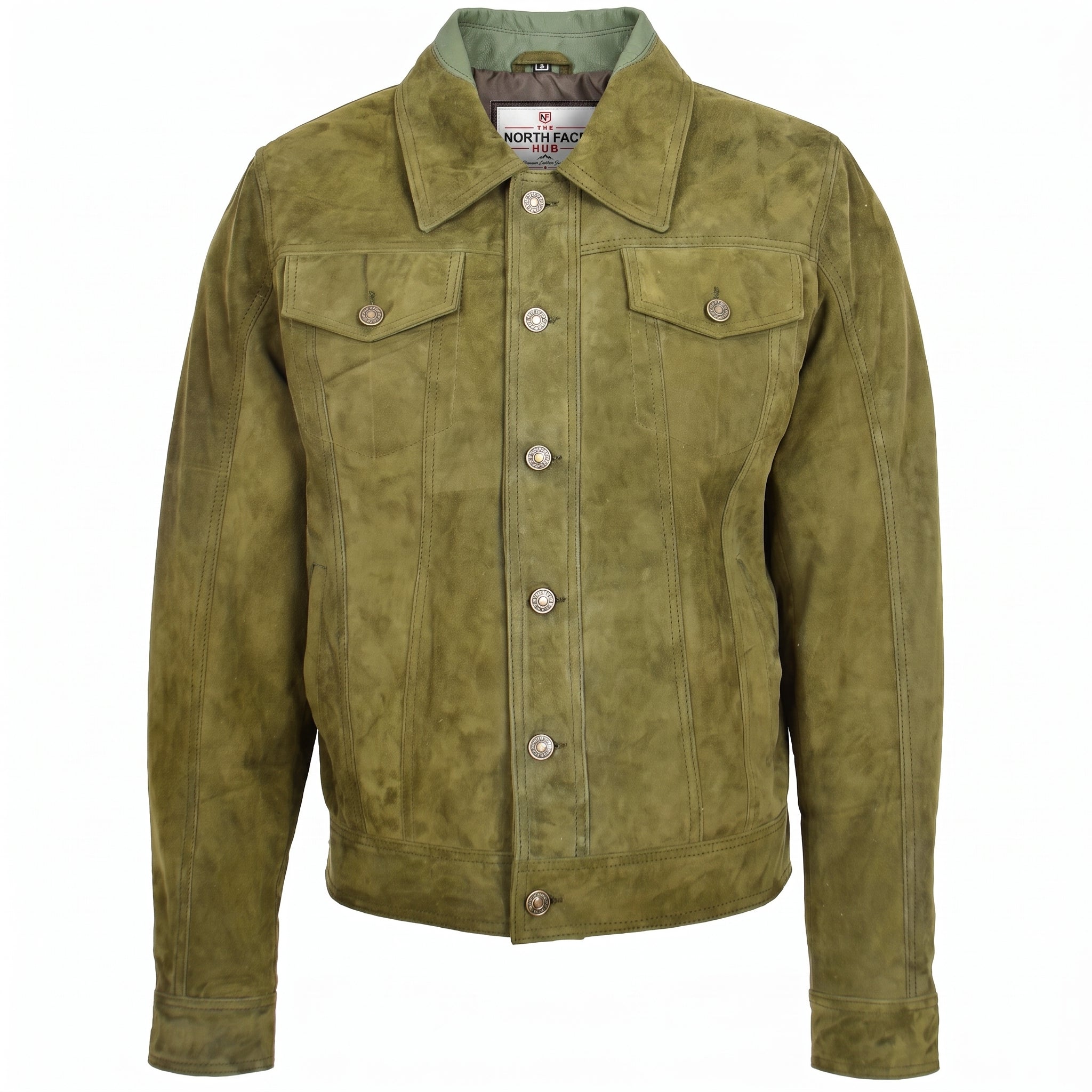 Mens Real Suede Trucker Harrington Jacket Daryl Aurora Green