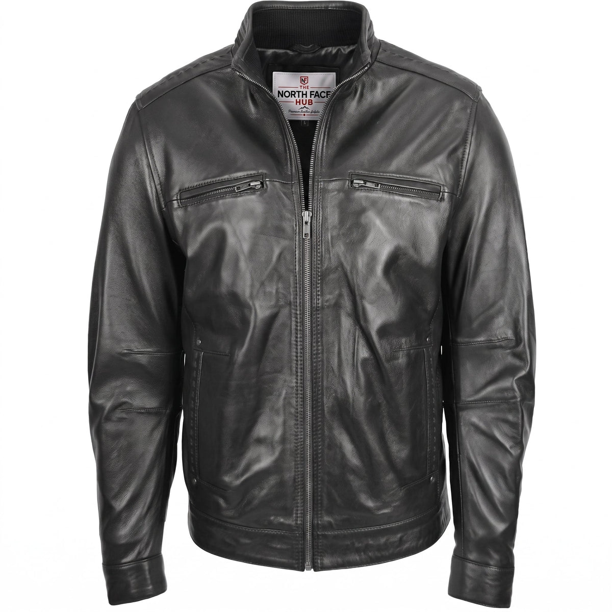 Men's Standing Collar Leather Jacket Tony Nova Black
