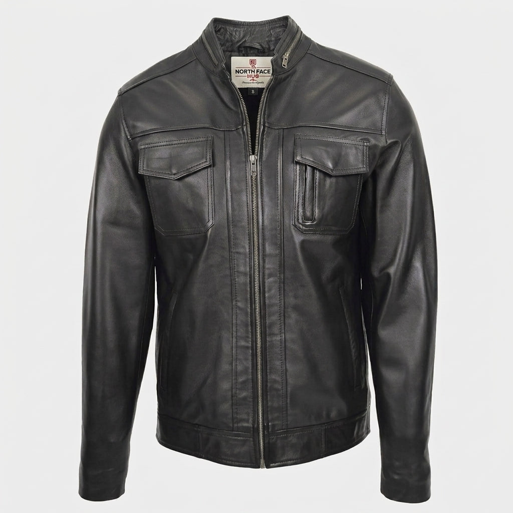 Mens Casual Biker Leather Jacket Nova Black
