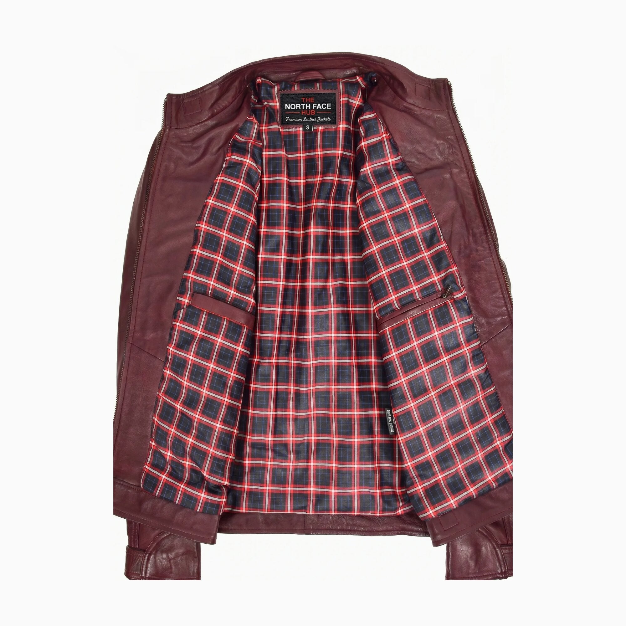 Mens Biker Leather Jacket Standing Collar Infinite Burgundy