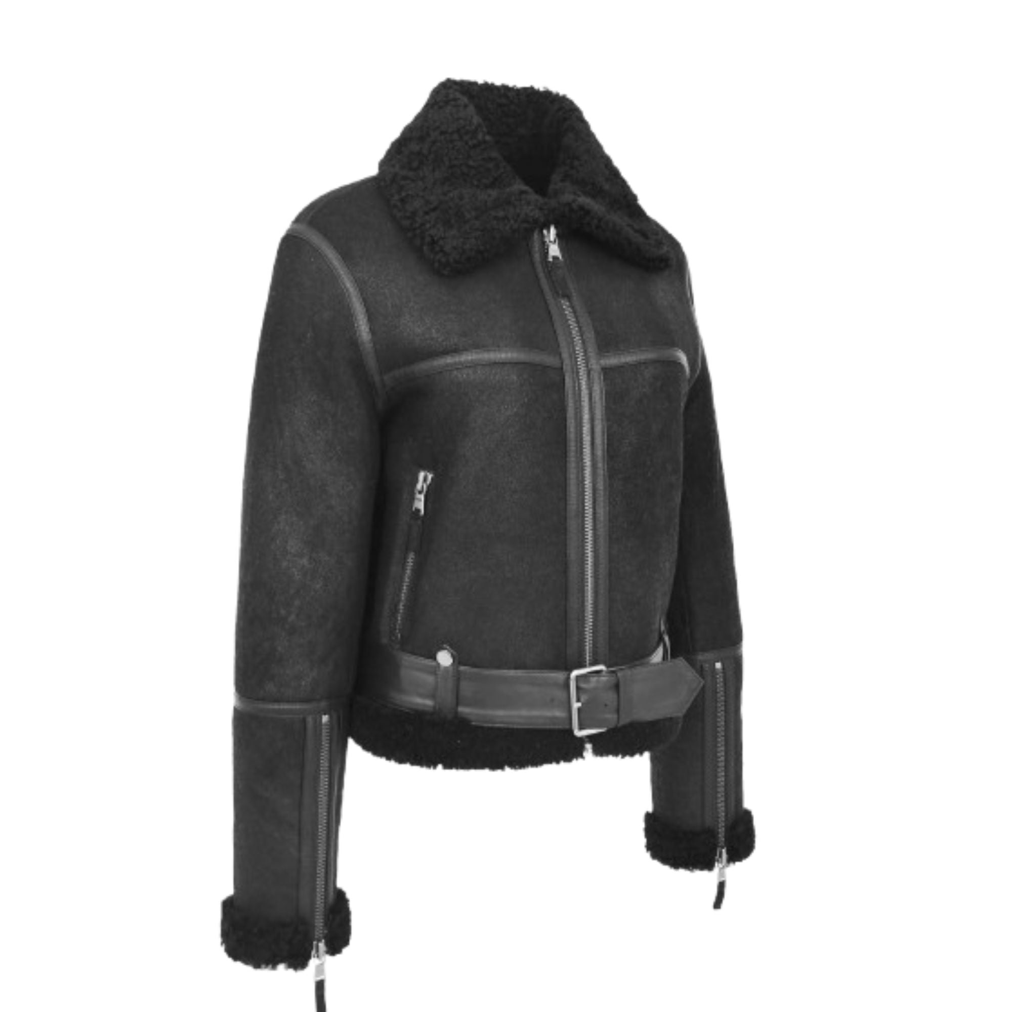 Womens Sheepskin Aviator RAF Pilot Jacket Nova Black